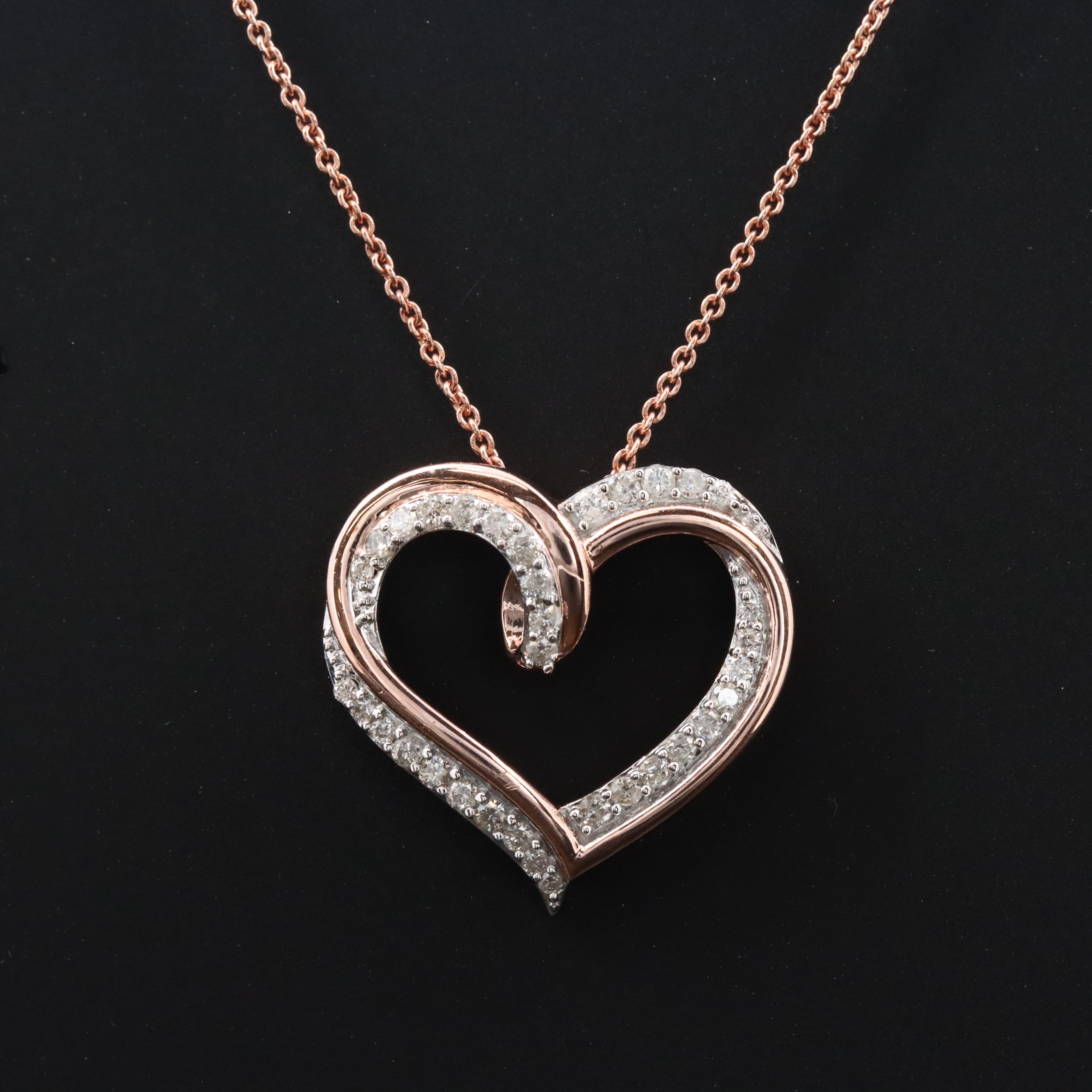 Sterling Diamond Heart Pendant Necklace