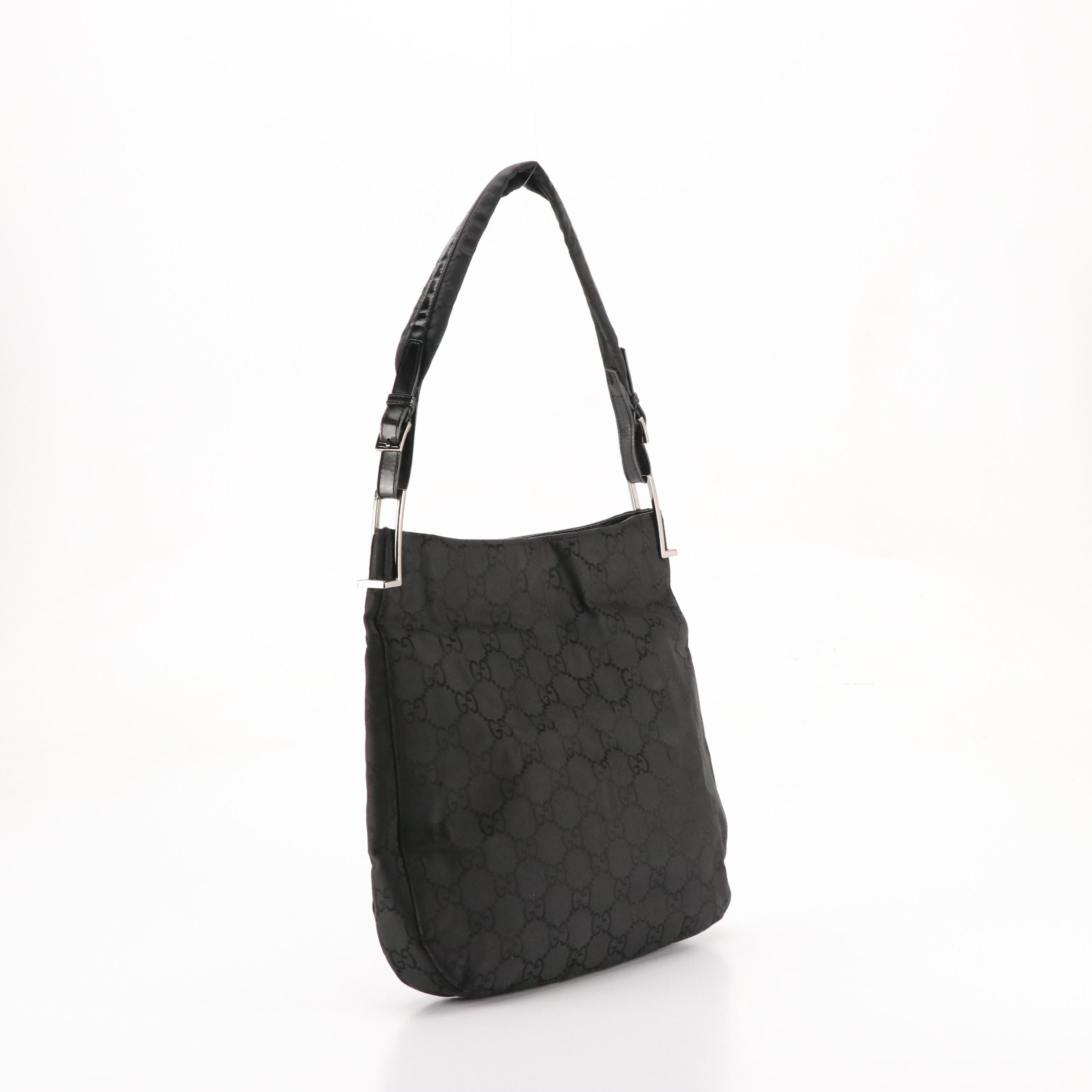 Gucci Black GG Nylon Jacquard Two-Way Shoulder Bag with Glazed Leather Trim