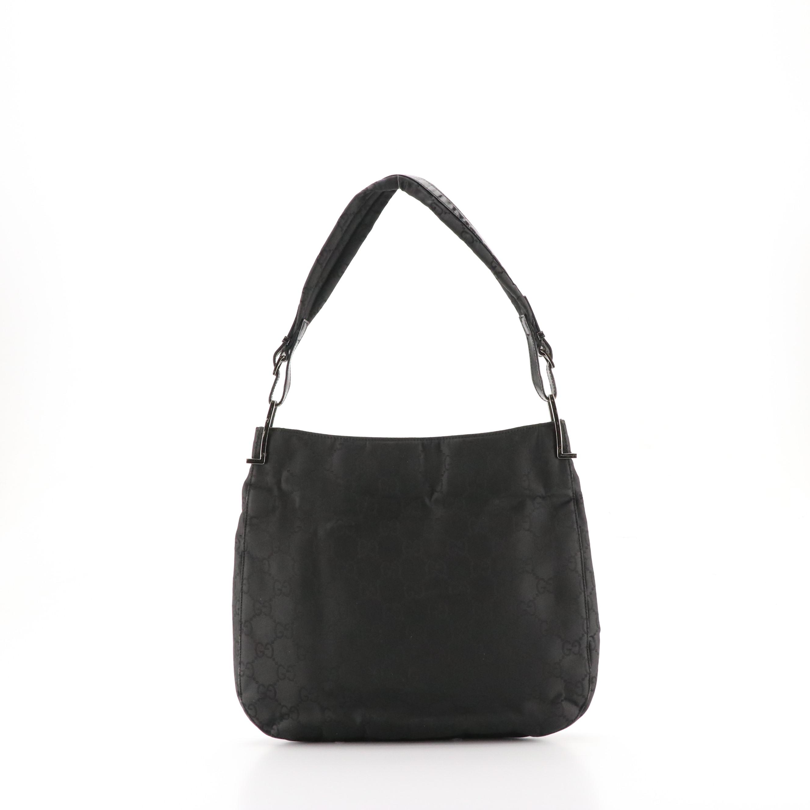 Gucci Black GG Nylon Jacquard Two-Way Shoulder Bag with Glazed Leather Trim