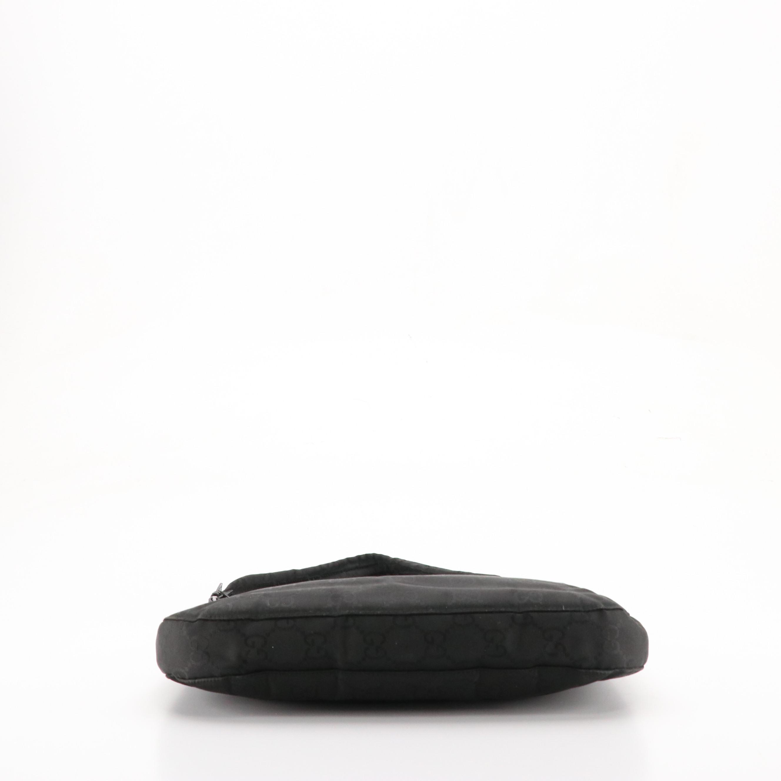 Gucci Black GG Nylon Jacquard Two-Way Shoulder Bag with Glazed Leather Trim