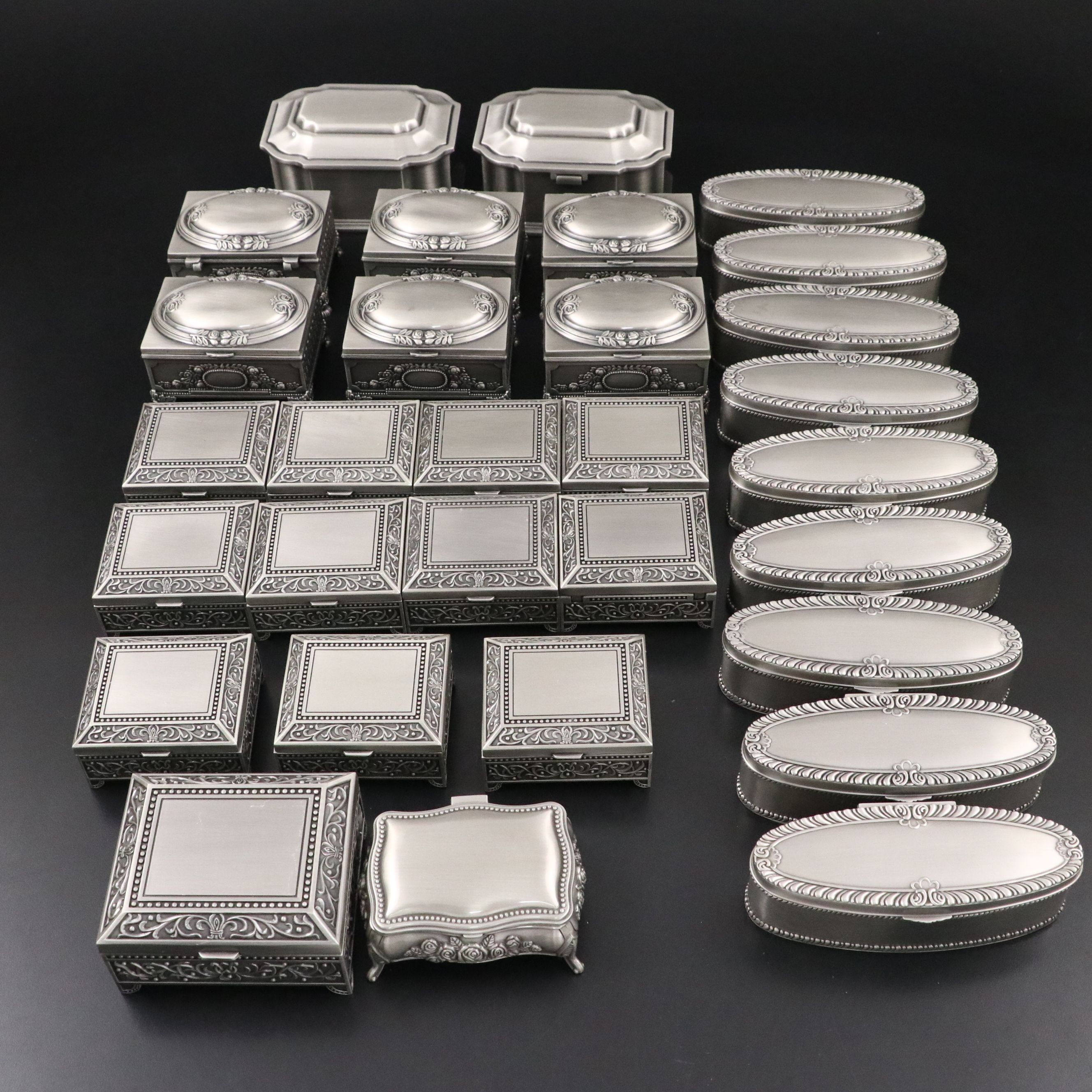 Victorian Style Oval and Other Metal Jewelry Boxes