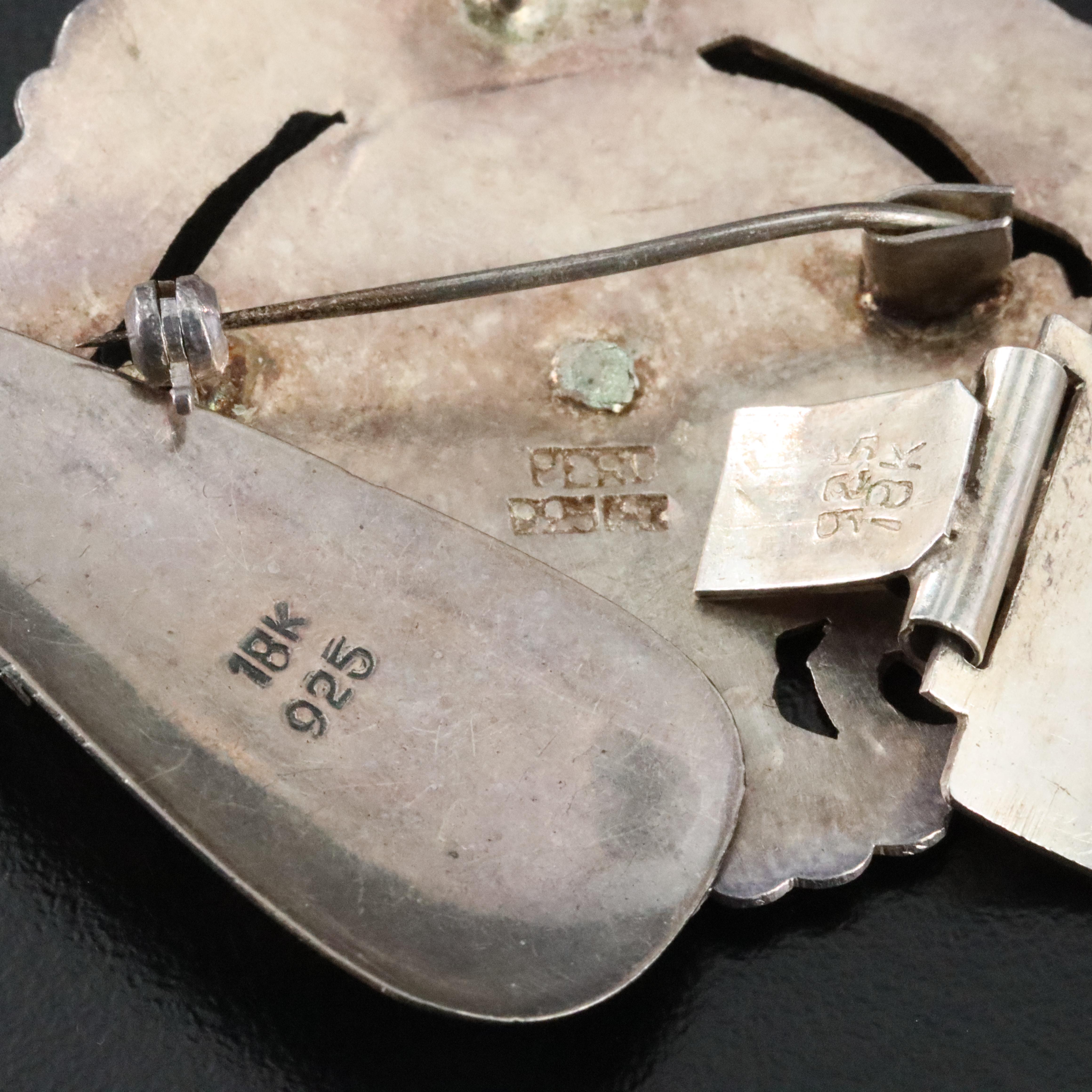 Peruvian Sterling Mesoamerican Themed Jewelry Set with 18K Accents