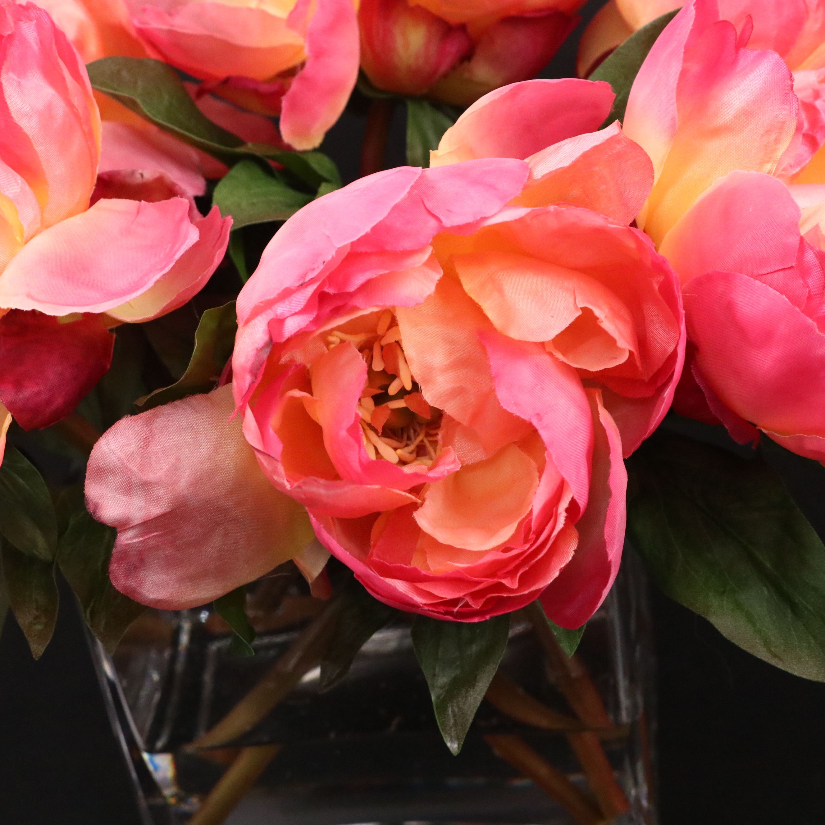 Faux Peony Arrangement in Glass Vase