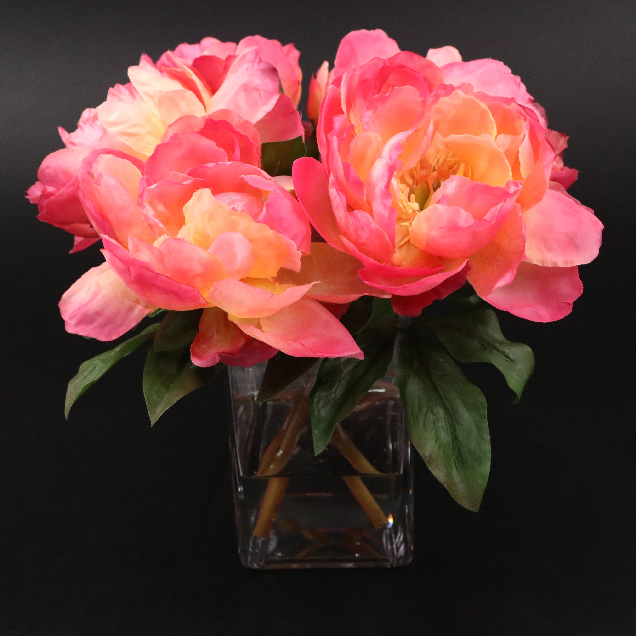Faux Peony Arrangement in Glass Vase
