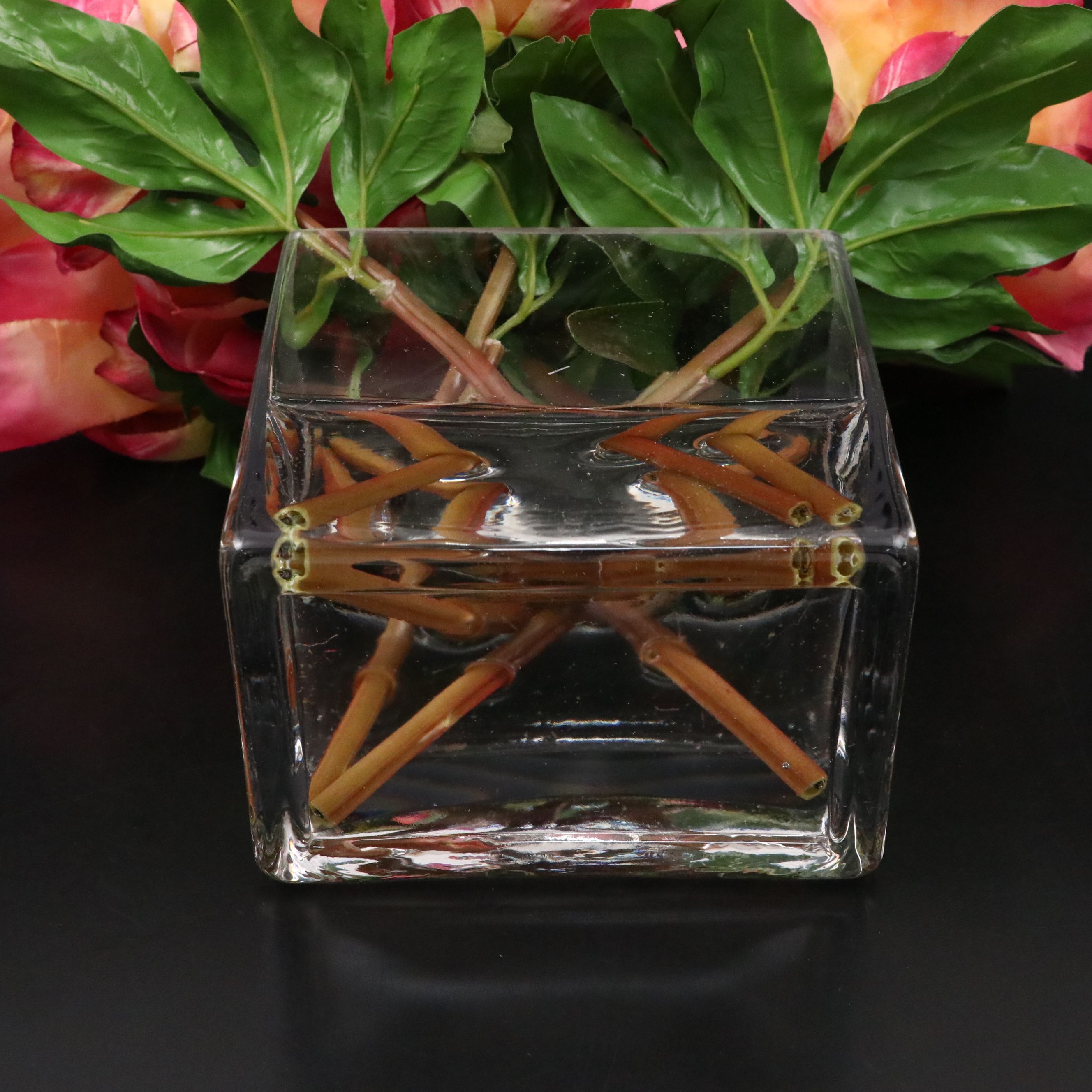 Faux Peony Arrangement in Glass Vase