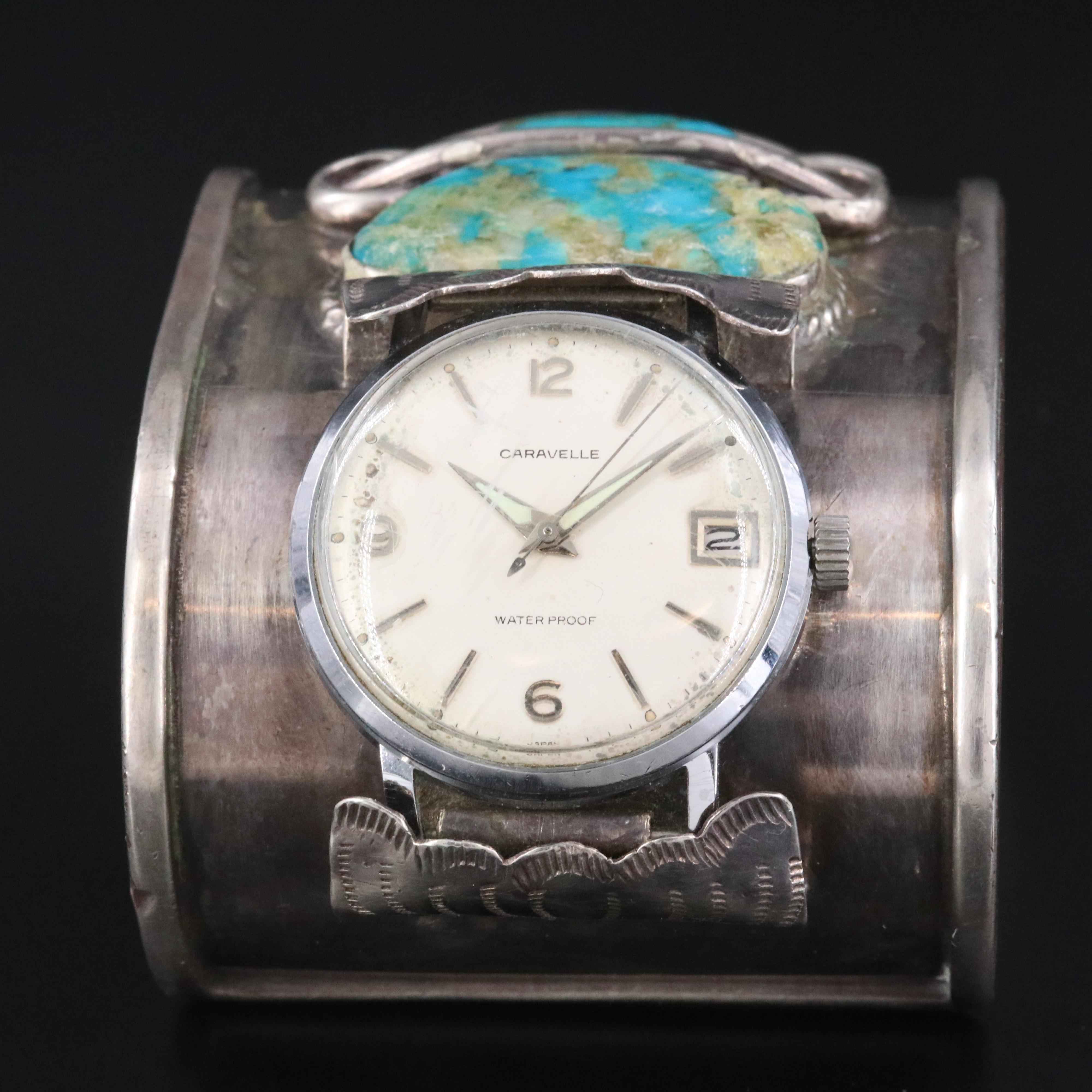 Caravelle Sterling Silver Turquoise Band Watch