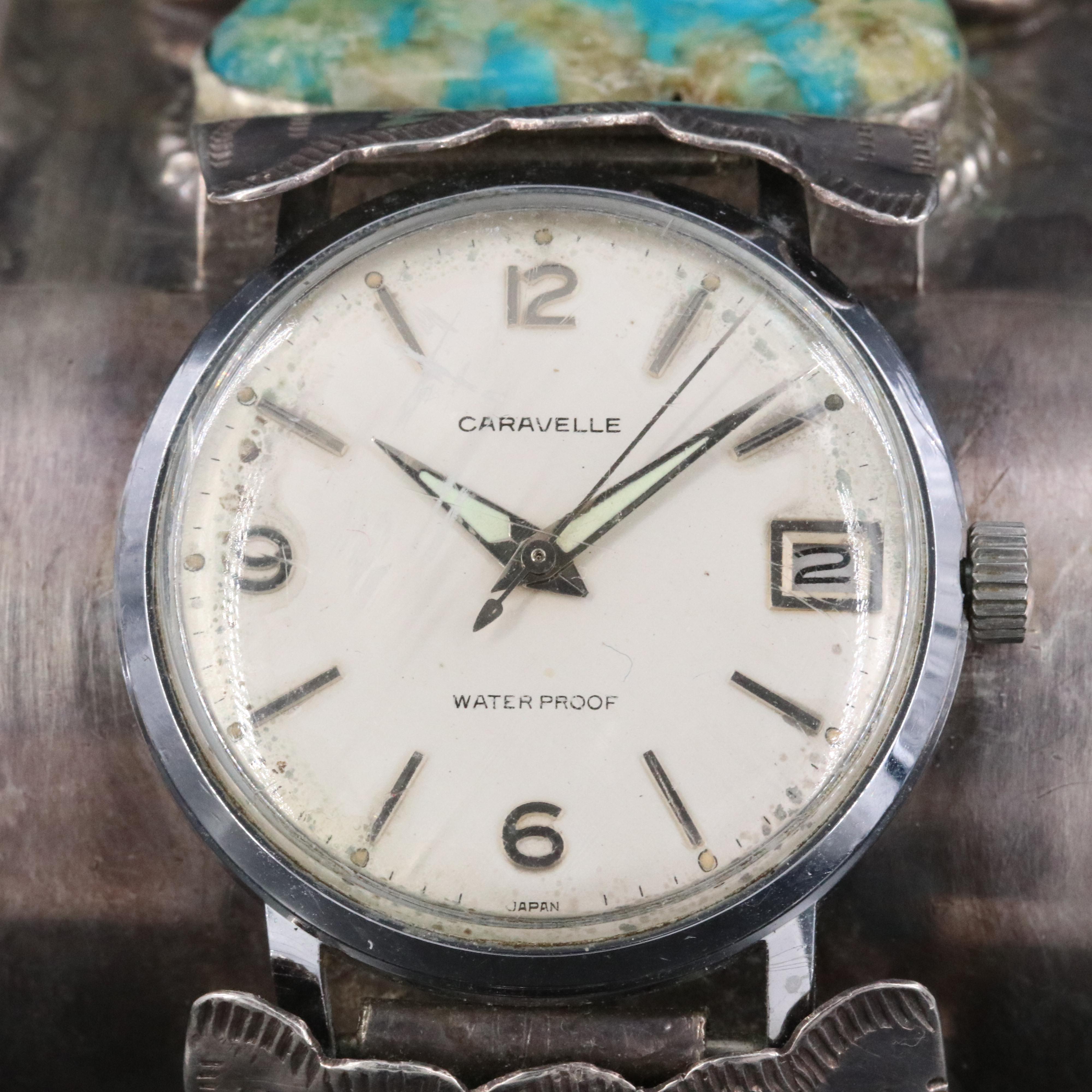 Caravelle Sterling Silver Turquoise Band Watch