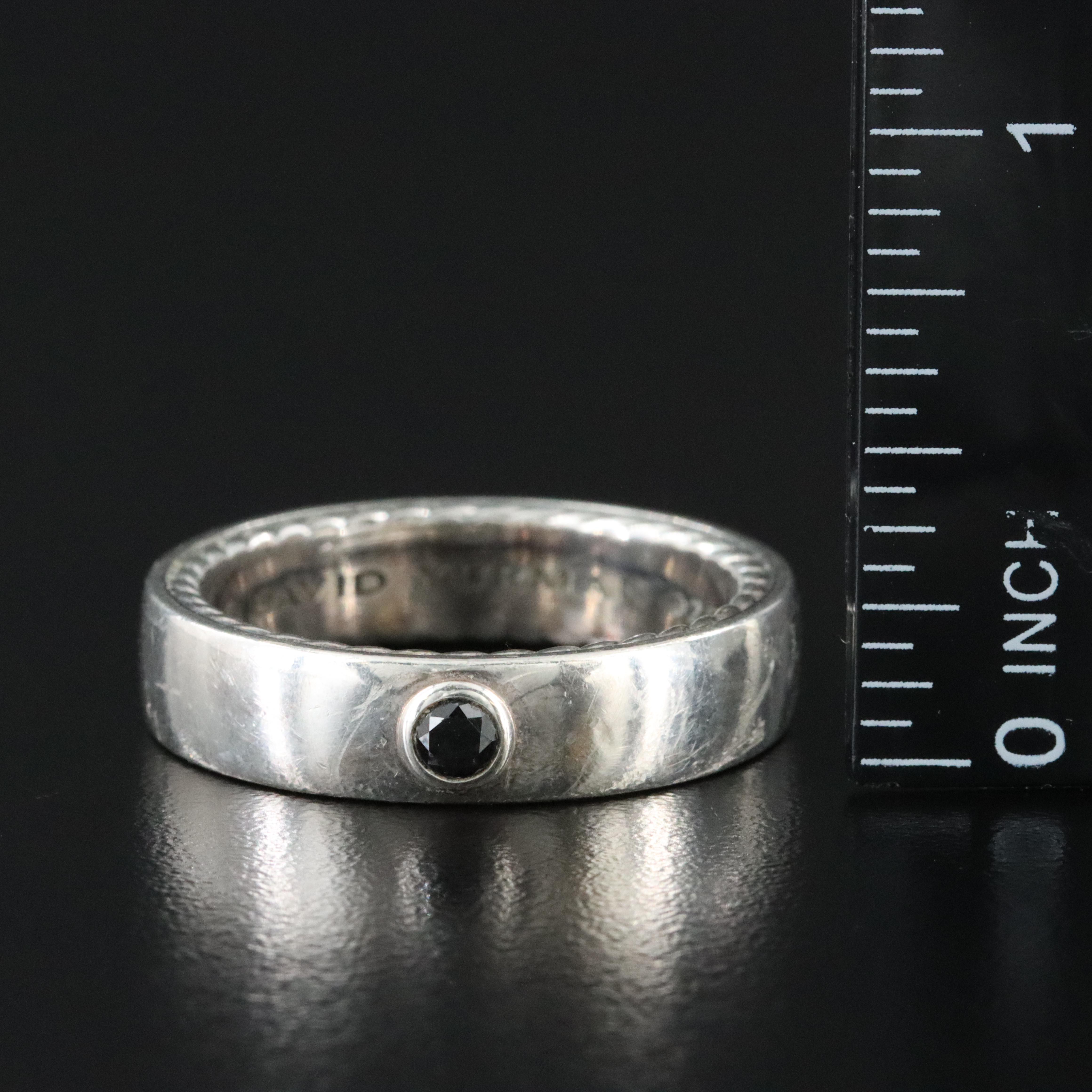 David Yurman Streamline Sterling Band with Black Diamond Accent