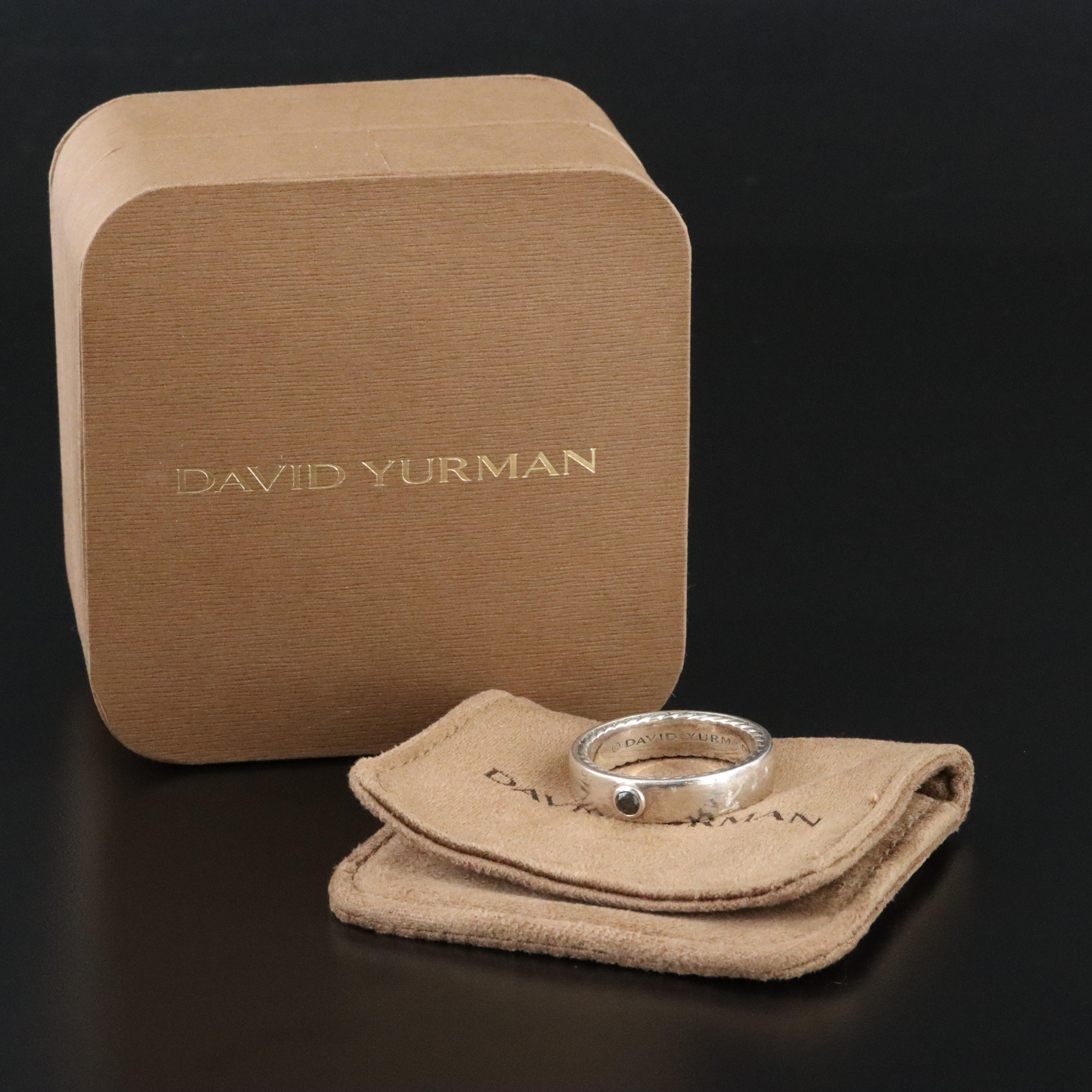 David Yurman Streamline Sterling Band with Black Diamond Accent