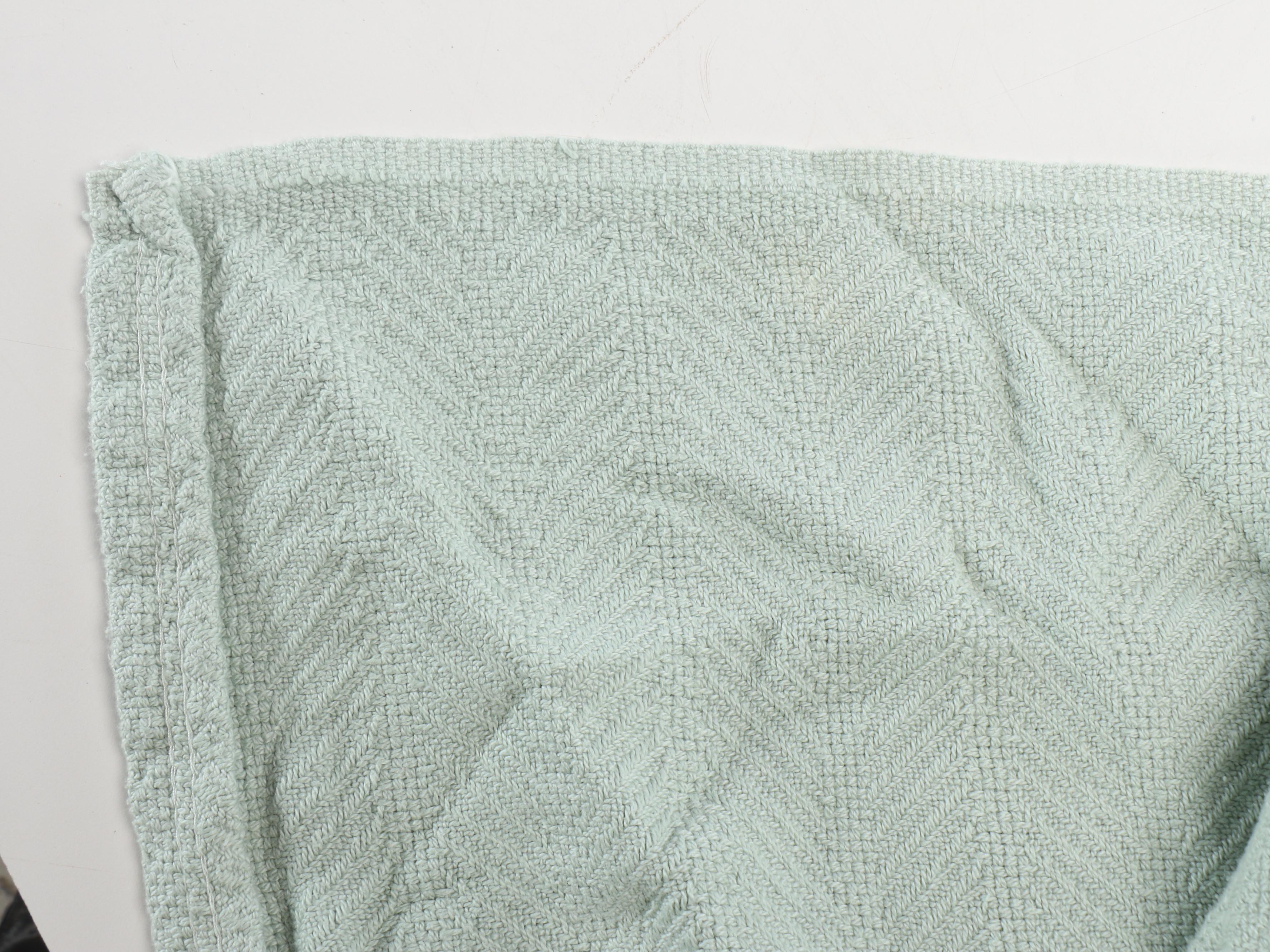 Beige, Mint Green and White Woven Cotton Blankets