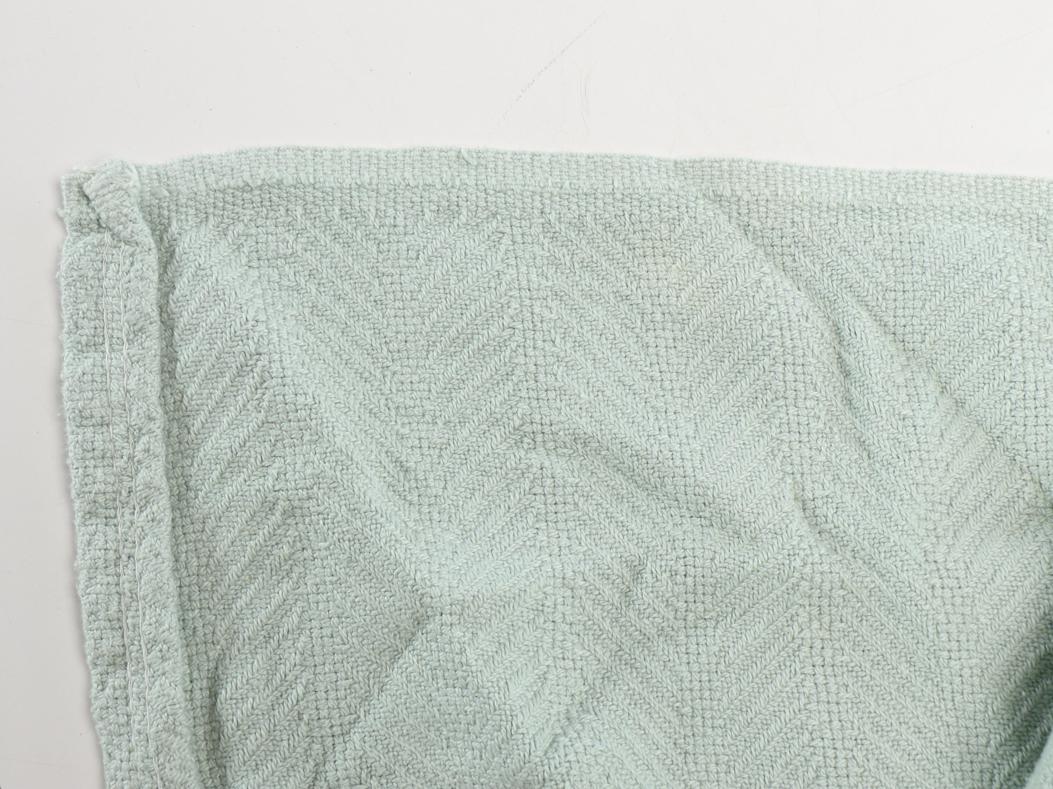 Beige, Mint Green and White Woven Cotton Blankets