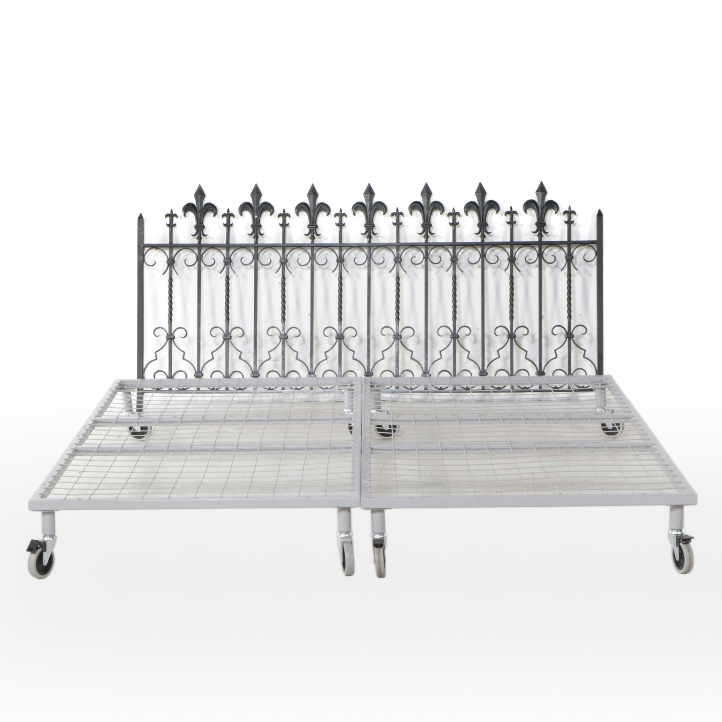Art Nouveau Style Wrought Iron Fence Headboard with IKEA Tromsö Bed Platforms