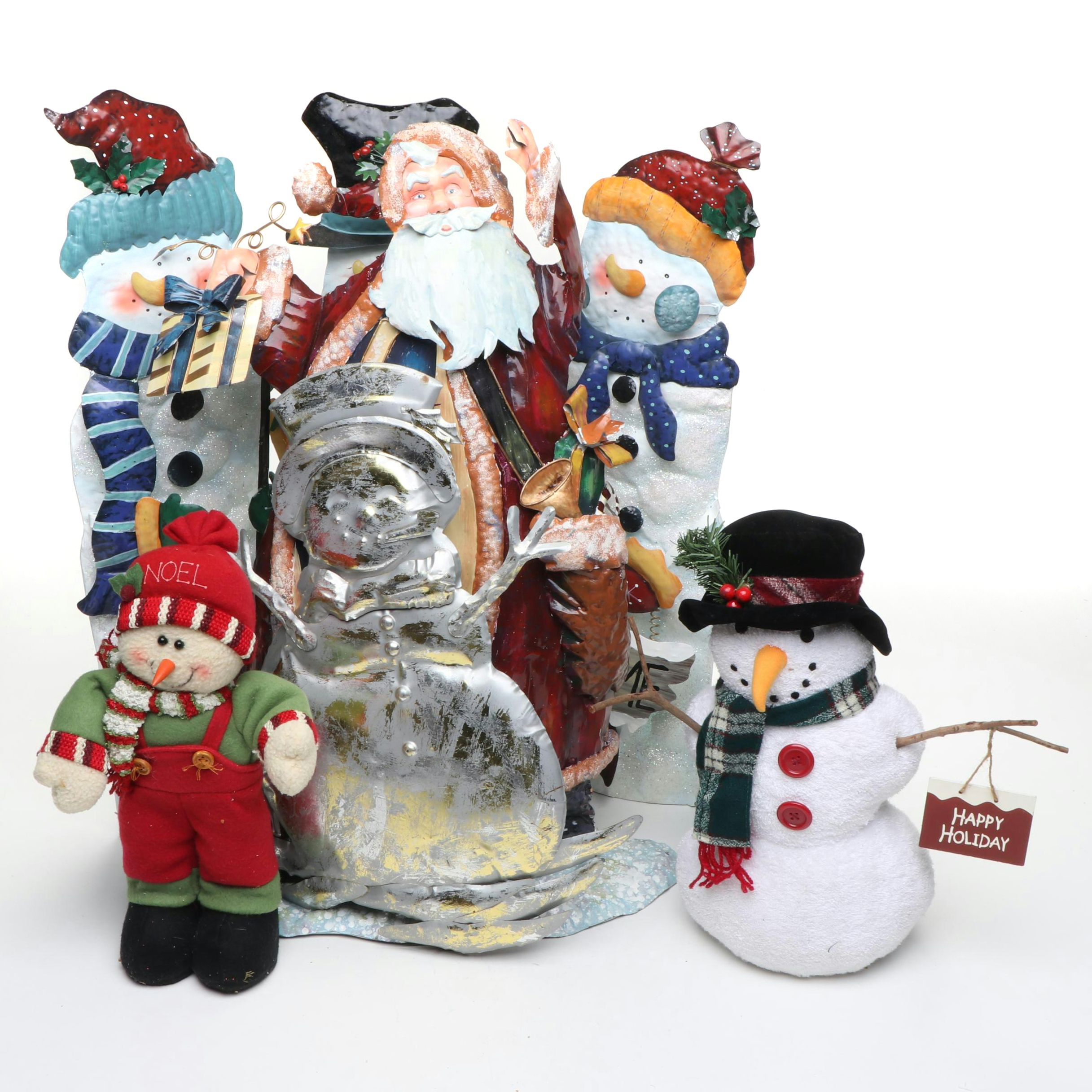 Painted Metal Wall Plaques and Other Snowmen and Santa Décor