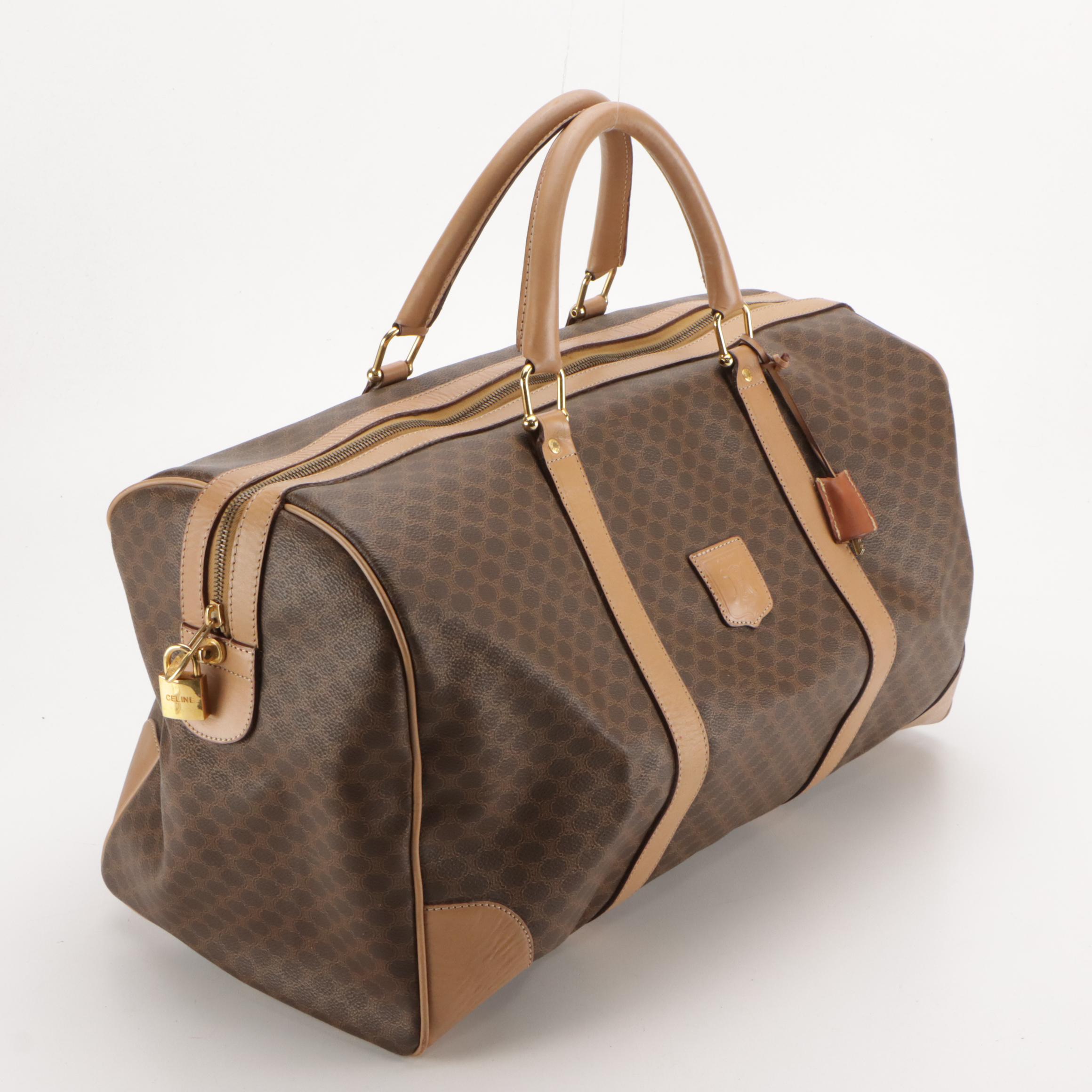 Celine Duffle Bag in Dark Brown Macadam Canvas and Leather Trim