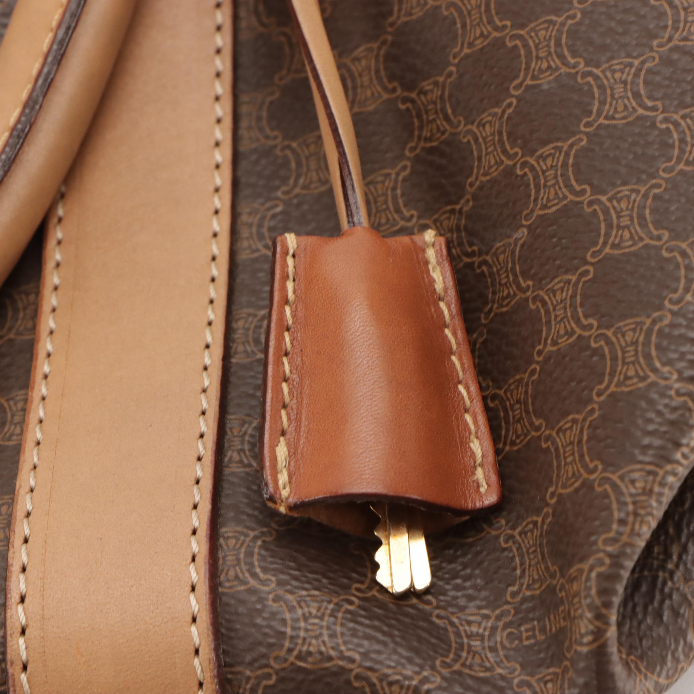 Celine Duffle Bag in Dark Brown Macadam Canvas and Leather Trim