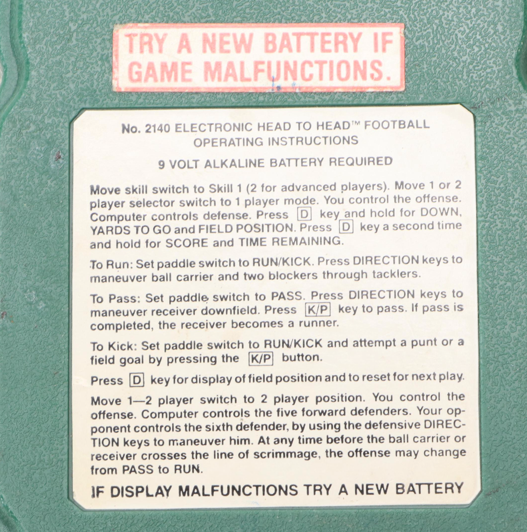 Vintage Coleco "Head to Head Football" Handheld Game, 1970s
