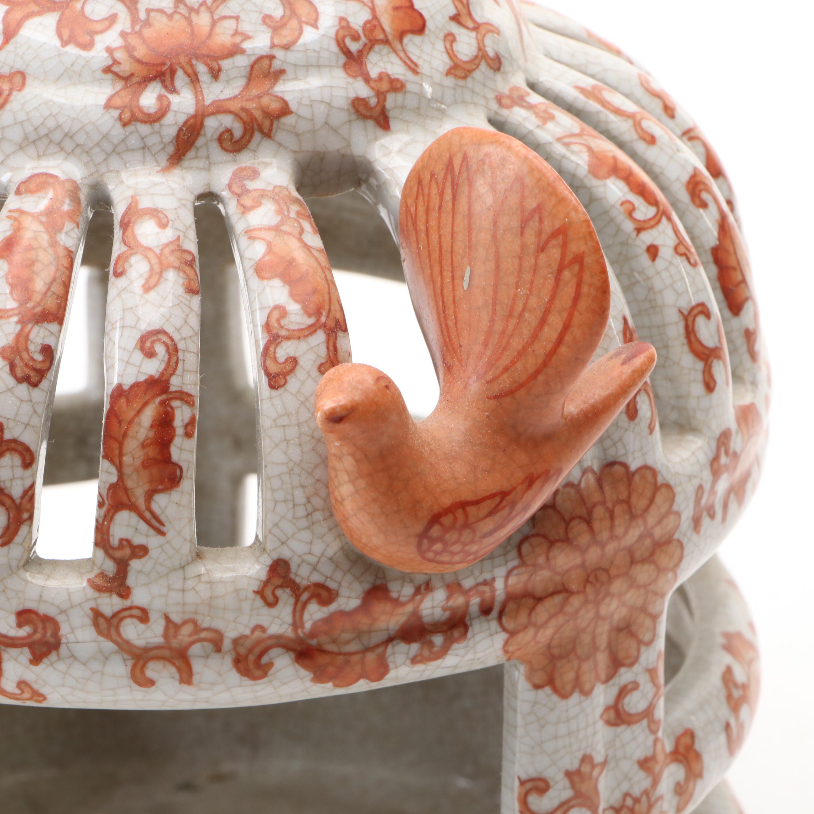 Chinese Hand-Painted Ceramic Hanging Lantern with Bird Accents, 2008