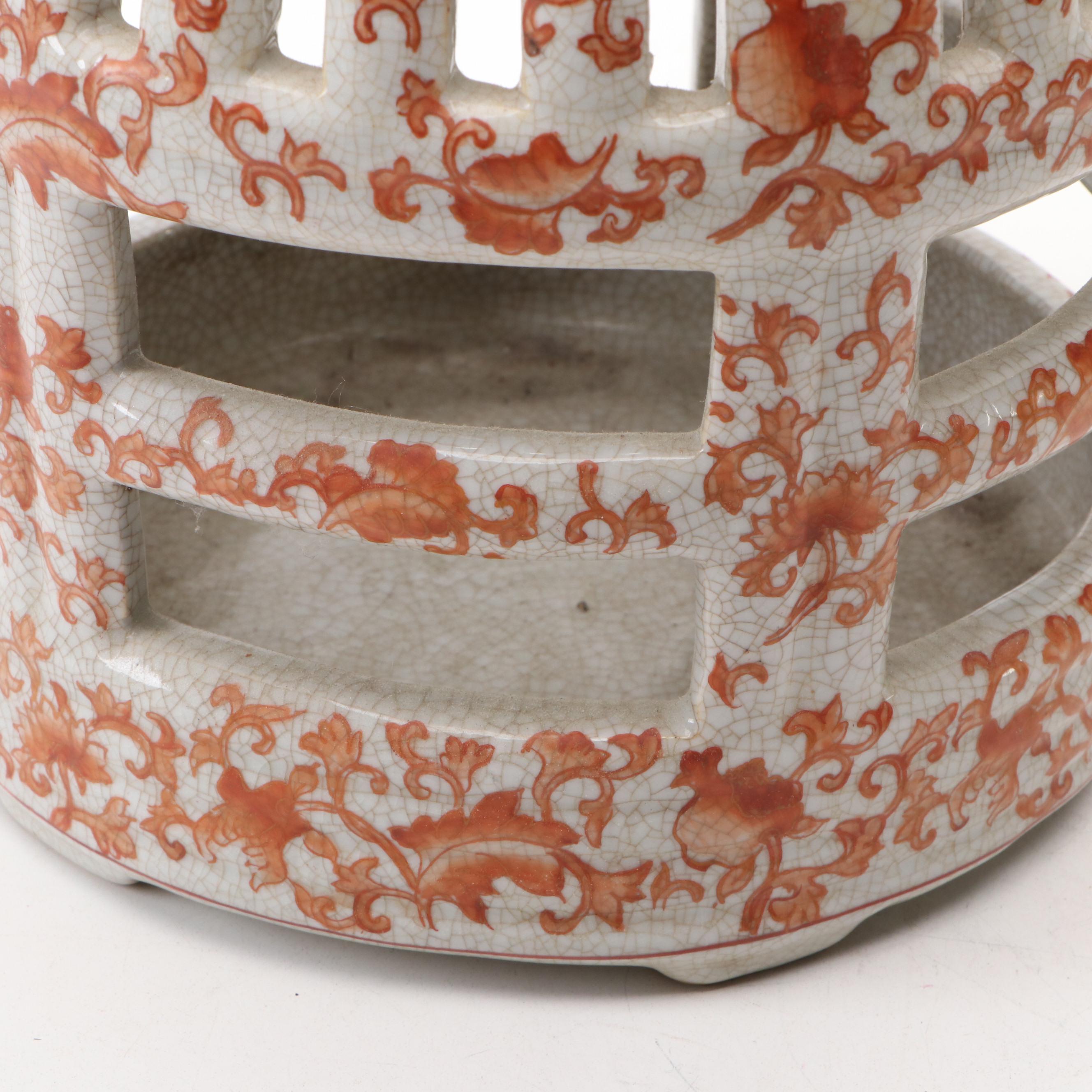 Chinese Hand-Painted Ceramic Hanging Lantern with Bird Accents, 2008