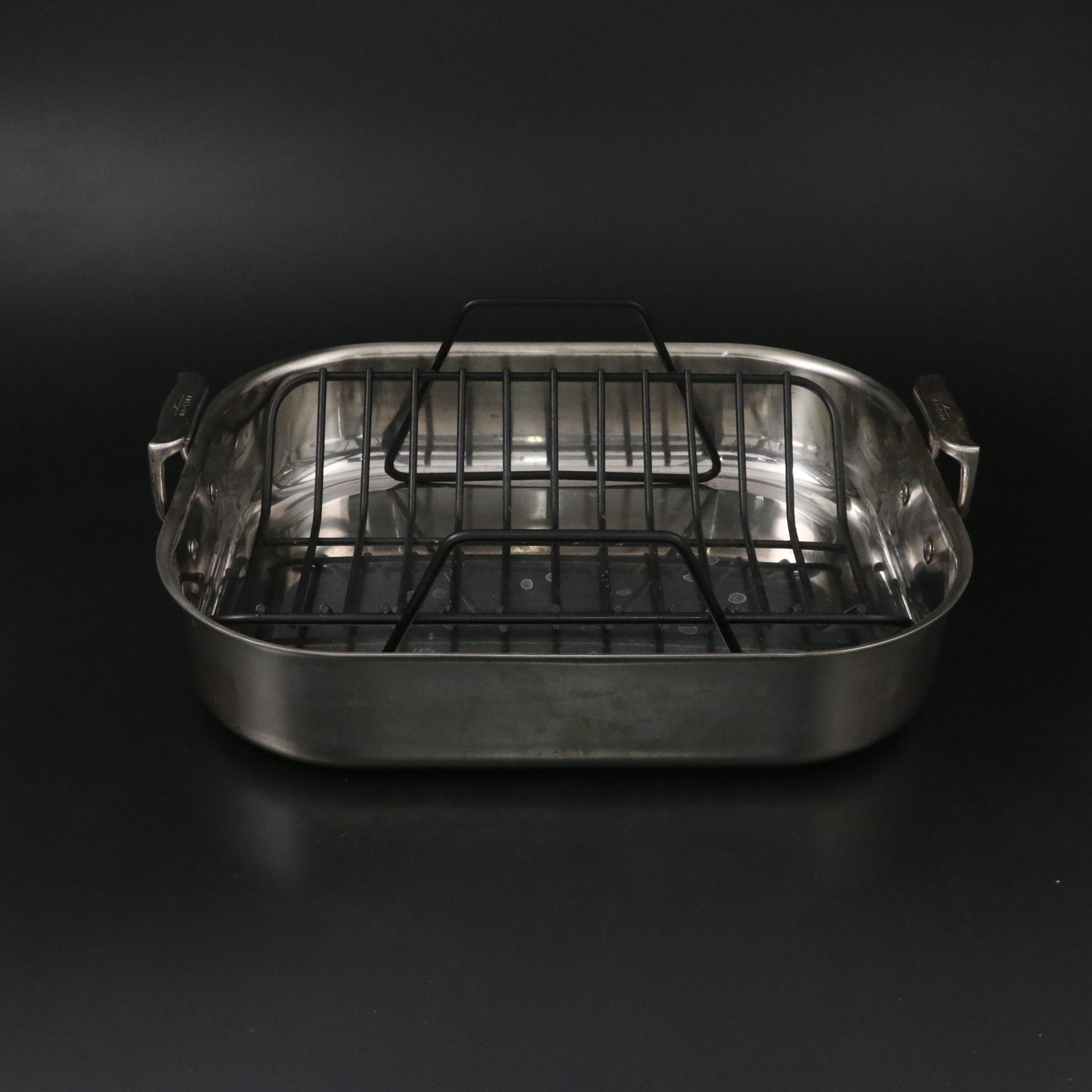 All-Clad Roaster and Turkey Forks with White Ceramic Trays