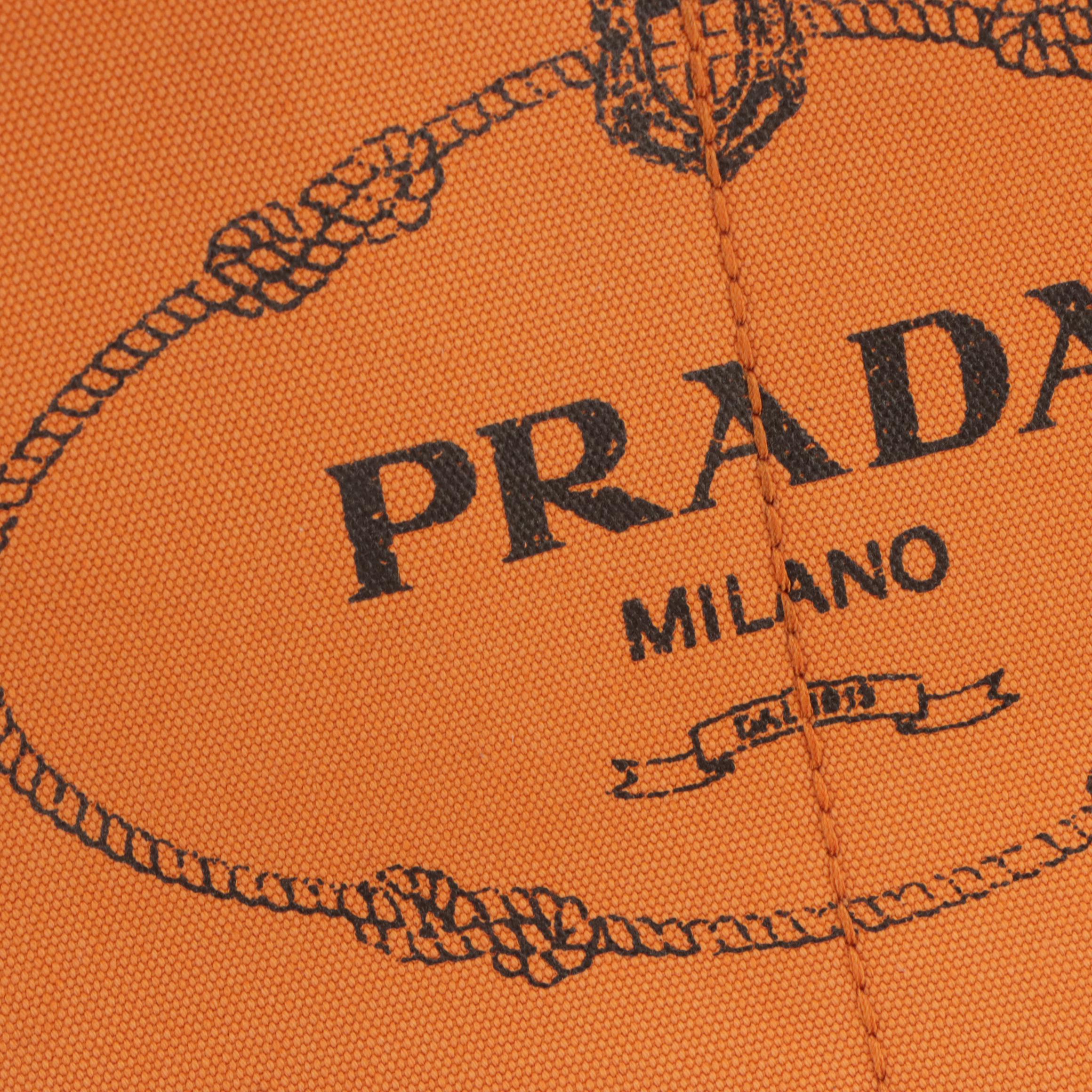 Prada Logo Large Tote B1872G in Papaya Canapa Canvas