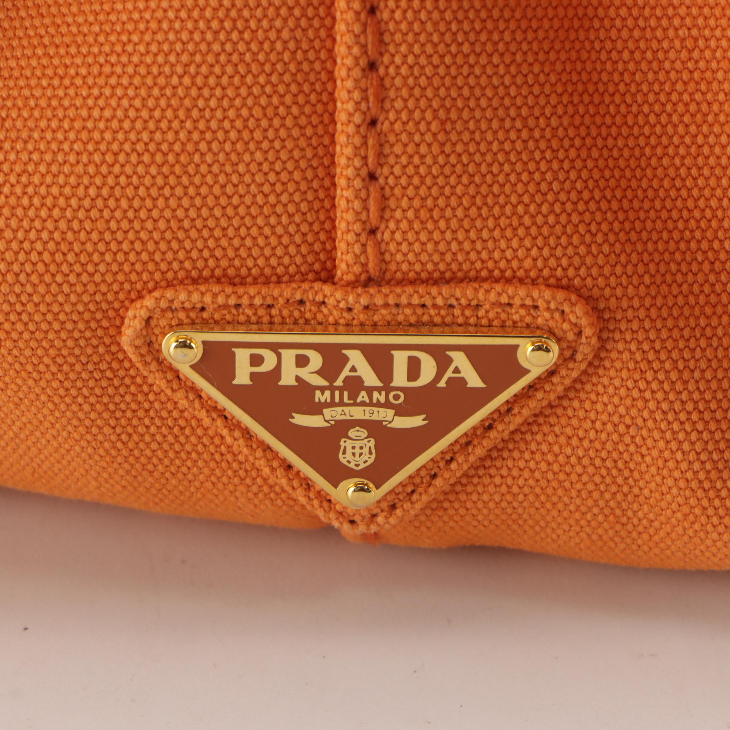 Prada Logo Large Tote B1872G in Papaya Canapa Canvas