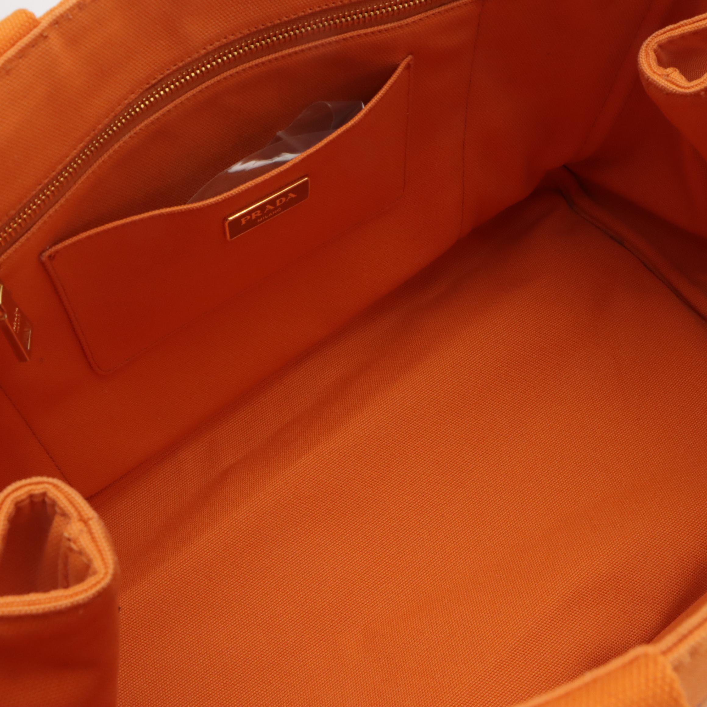 Prada Logo Large Tote B1872G in Papaya Canapa Canvas