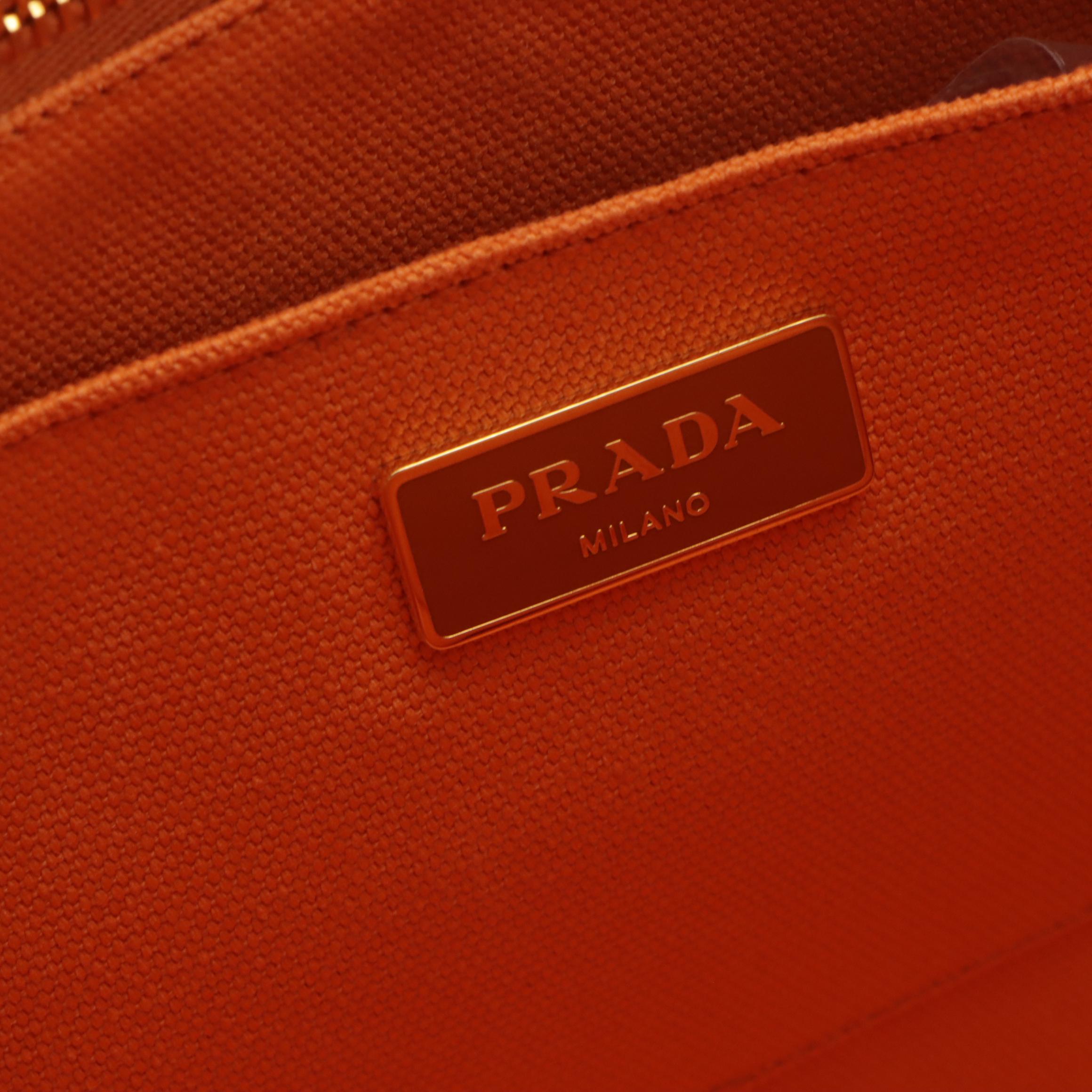 Prada Logo Large Tote B1872G in Papaya Canapa Canvas