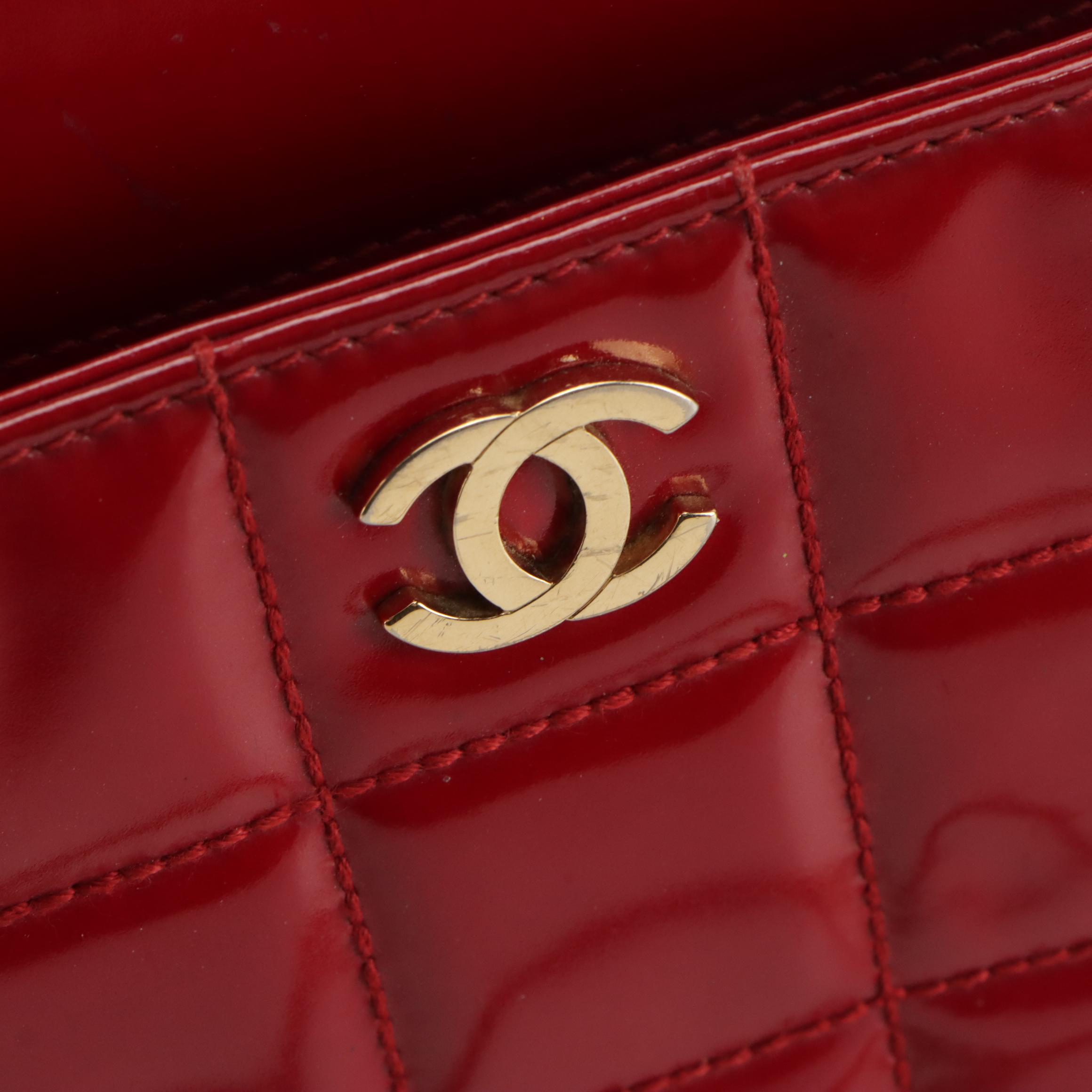 Chanel Chocolate Bar Shoulder Bag Tote in Red Patent Leather
