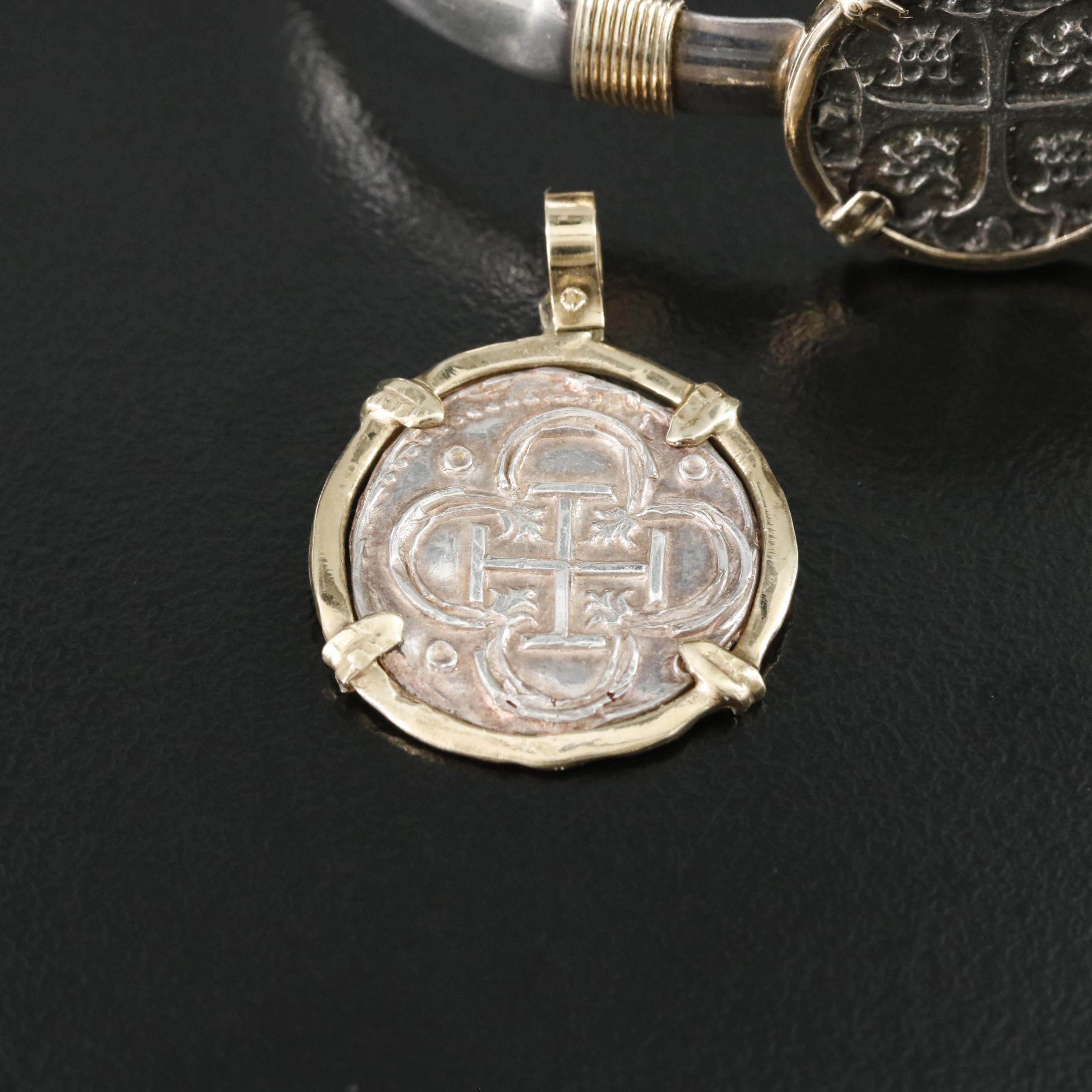 Sterling Bracelet and 10K Pendant with Reproduction Cob Coins