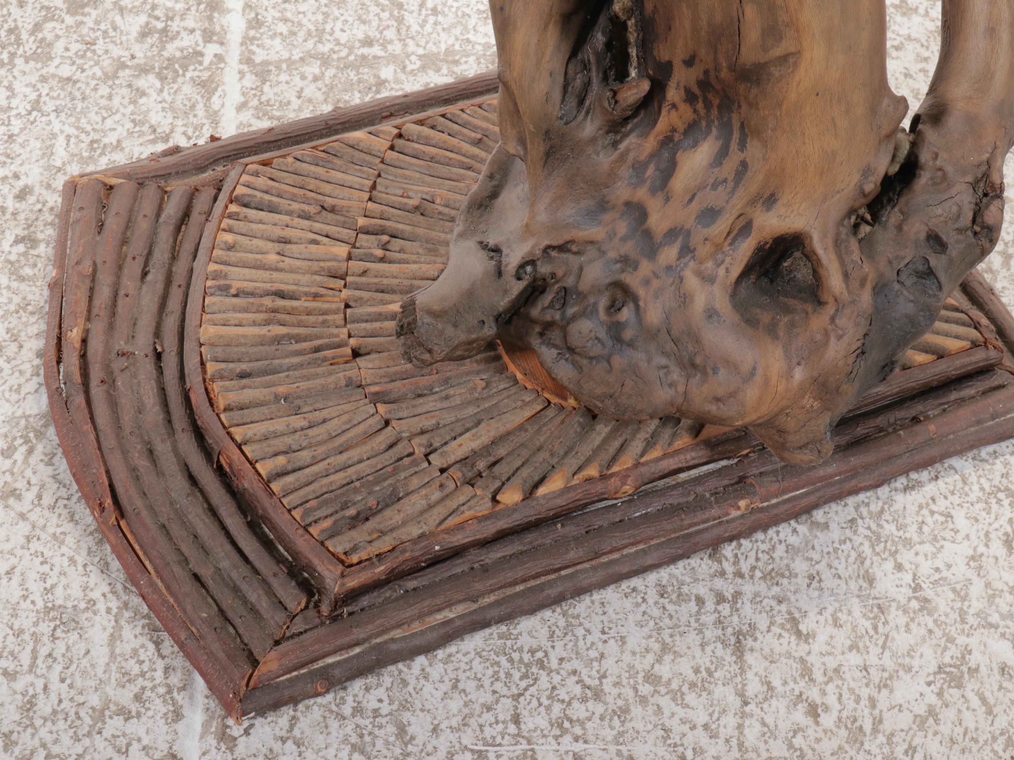 Robert Beaven Adirondack Style Burl Branch and Twig Inlay Side Table