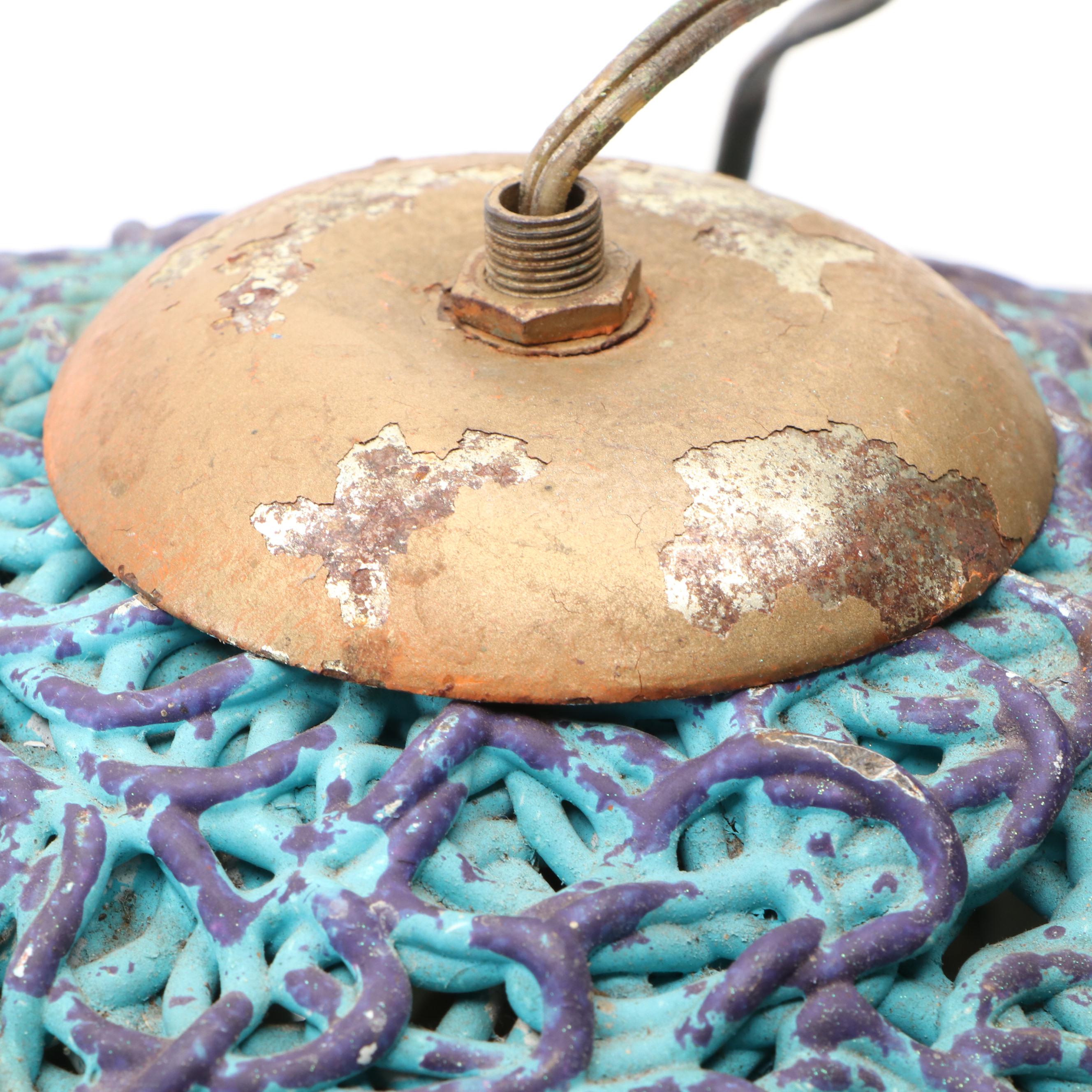 MCM Retro Blue Acrylic Spaghetti Pendant Swag Lamp, Mid-20th Century