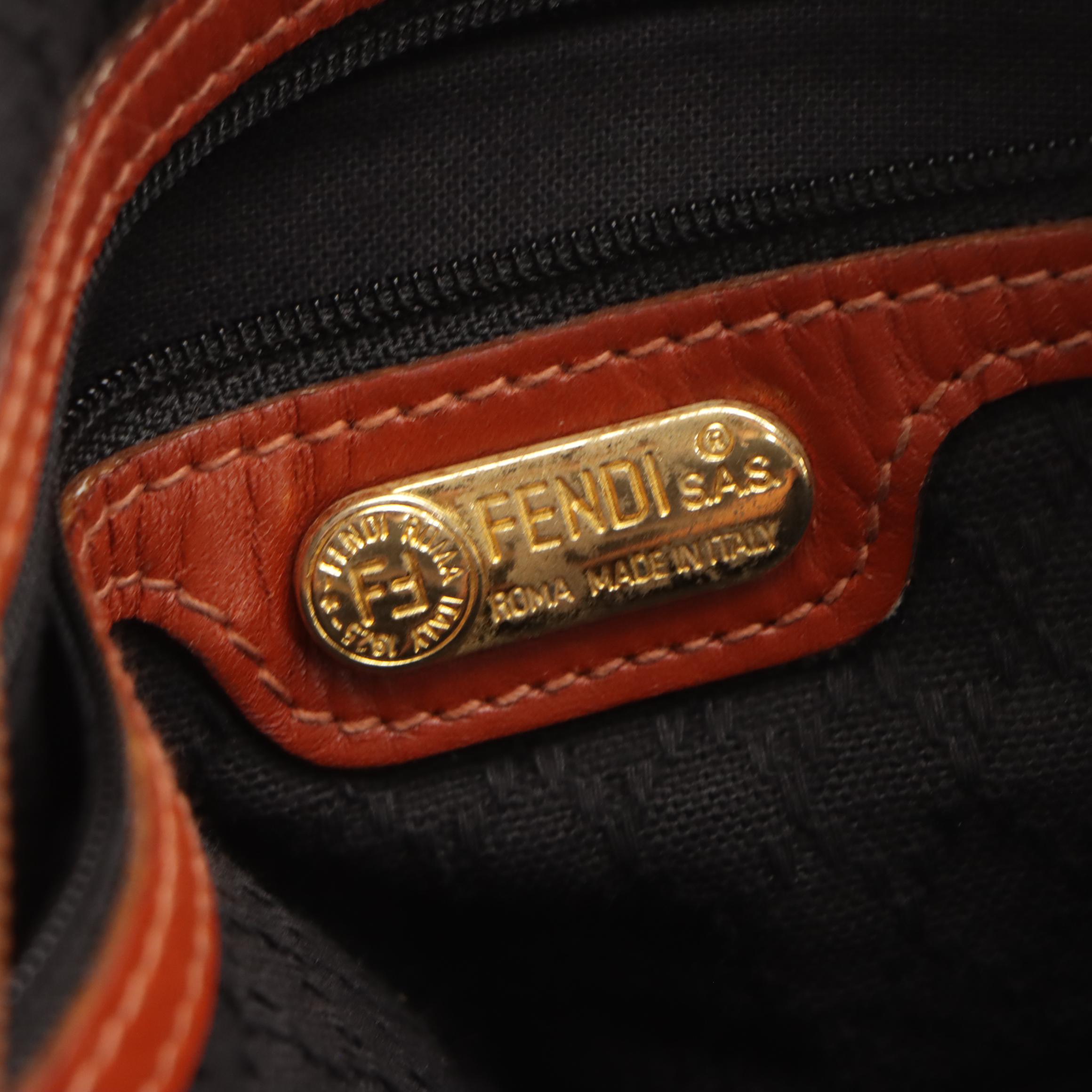 Fendi Pequin Striped Canvas and Brown Leather Trimmed Travel Bag