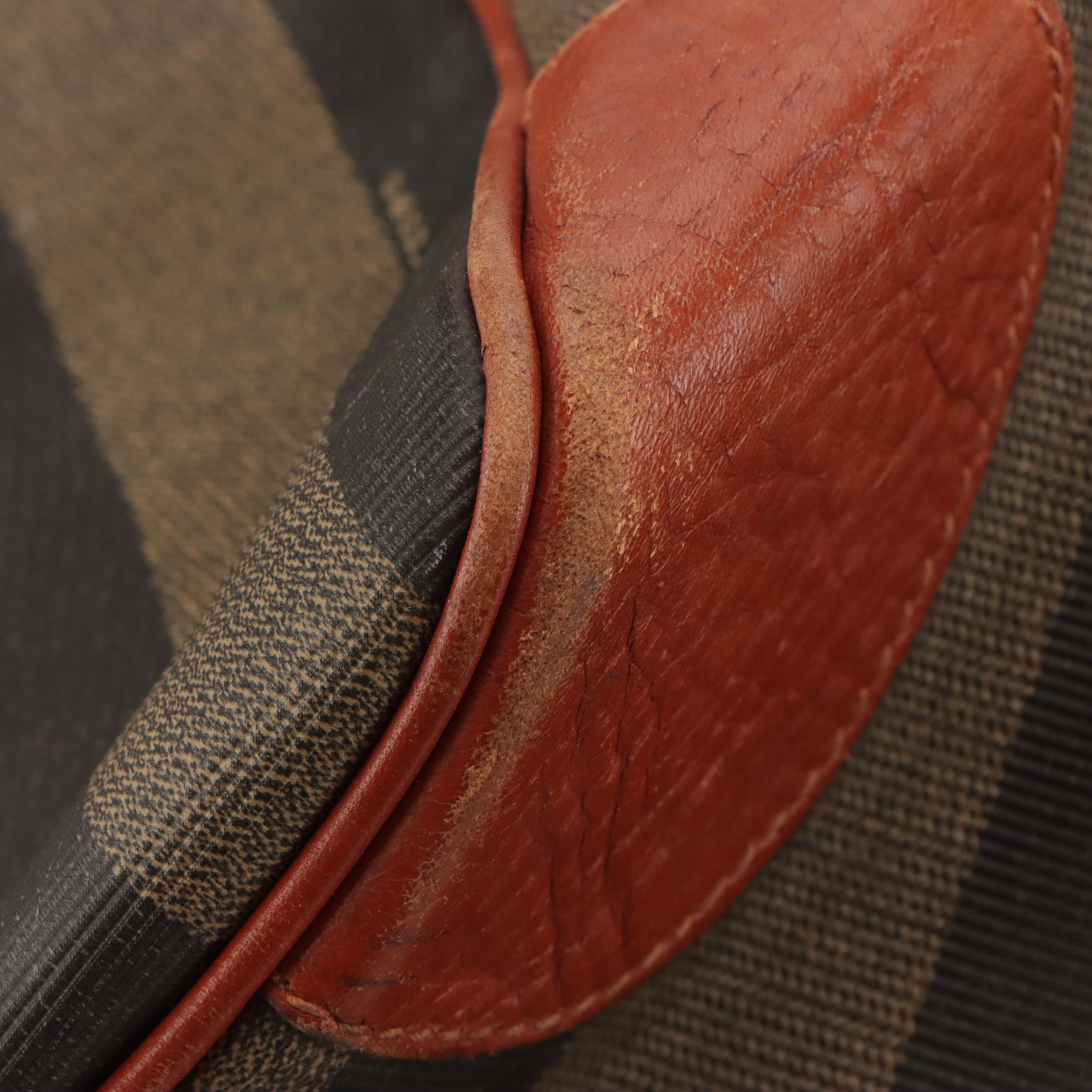 Fendi Pequin Striped Canvas and Brown Leather Trimmed Travel Bag