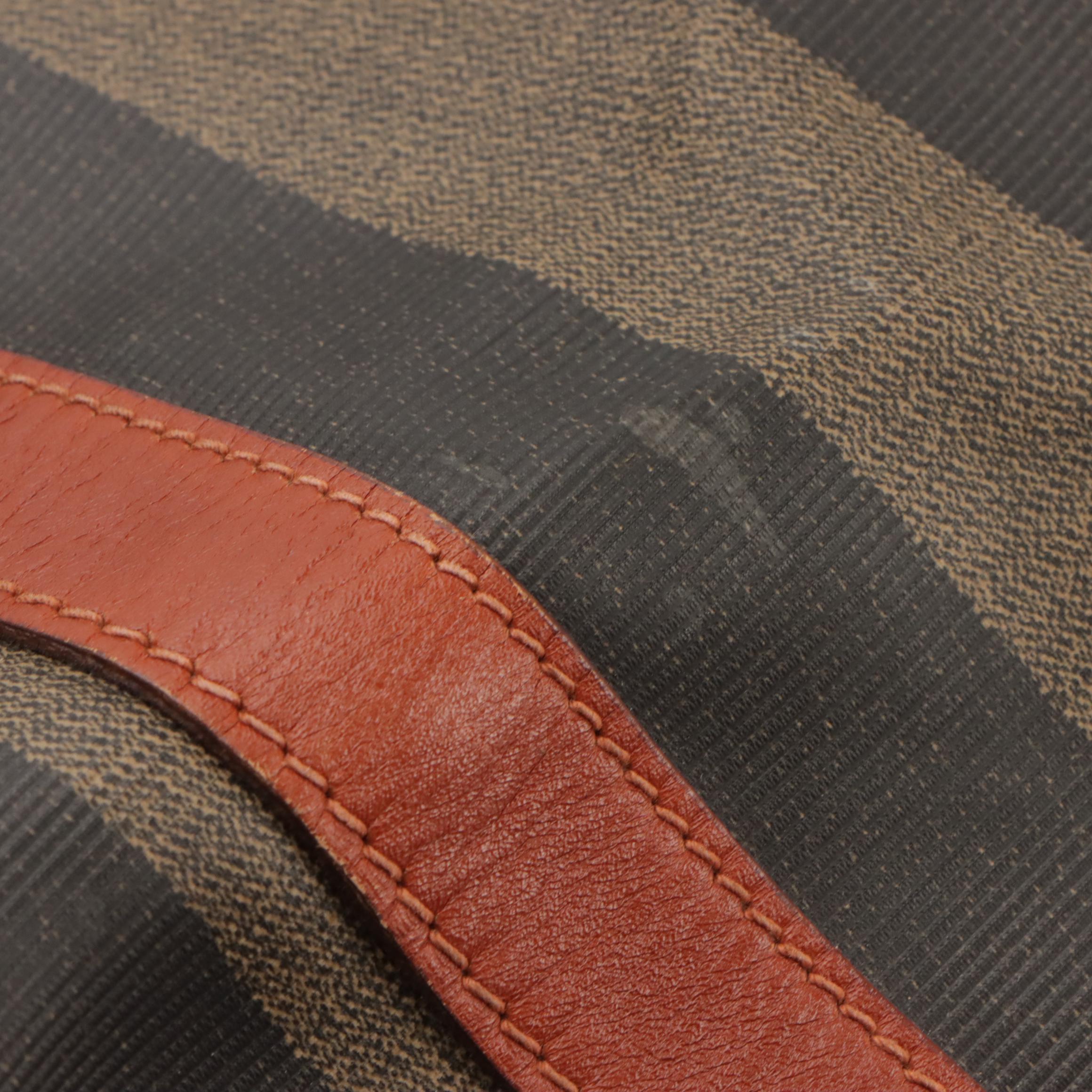 Fendi Pequin Striped Canvas and Brown Leather Trimmed Travel Bag