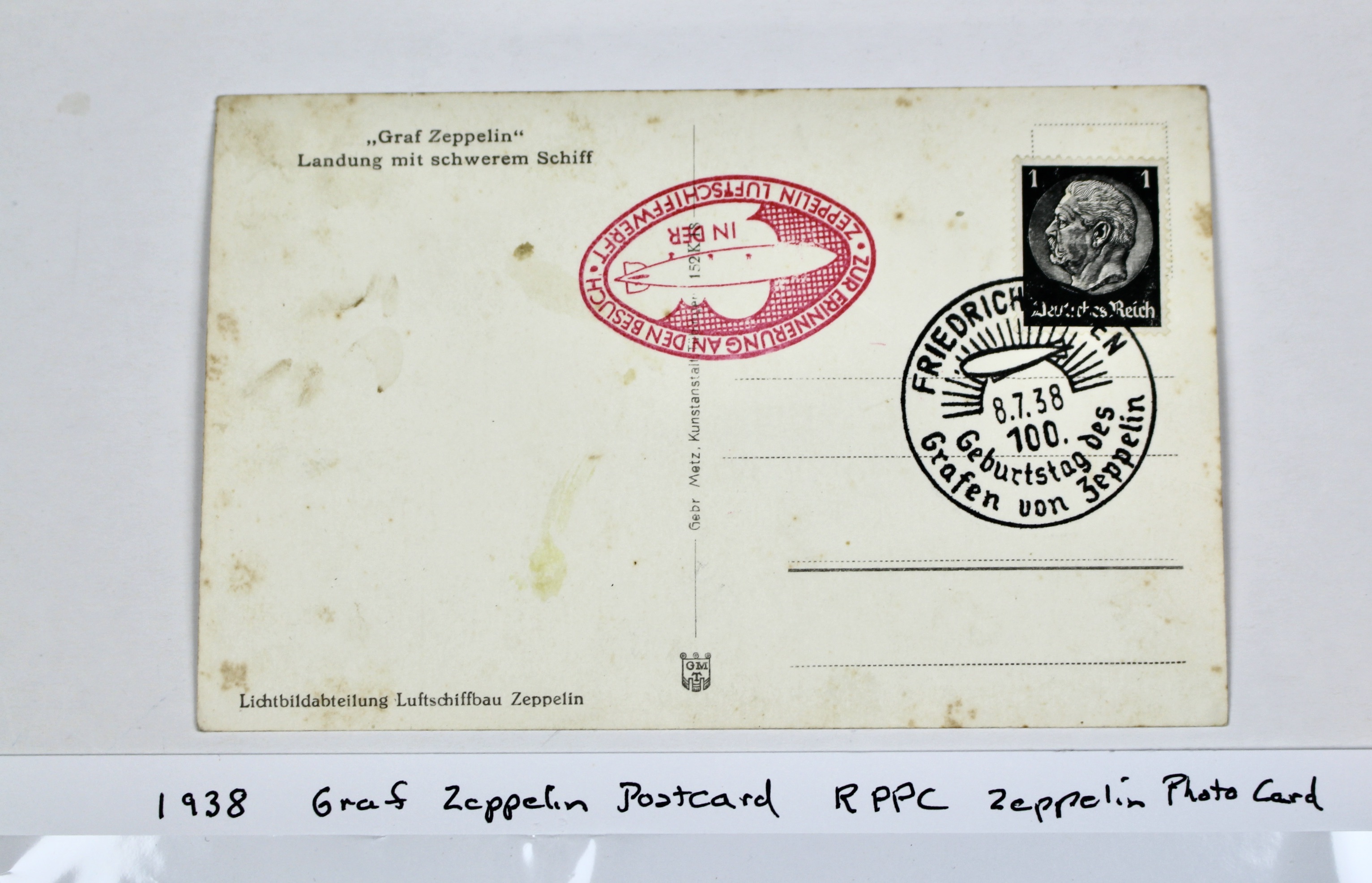 1938 Graf Zeppelin Real Photo Postcard