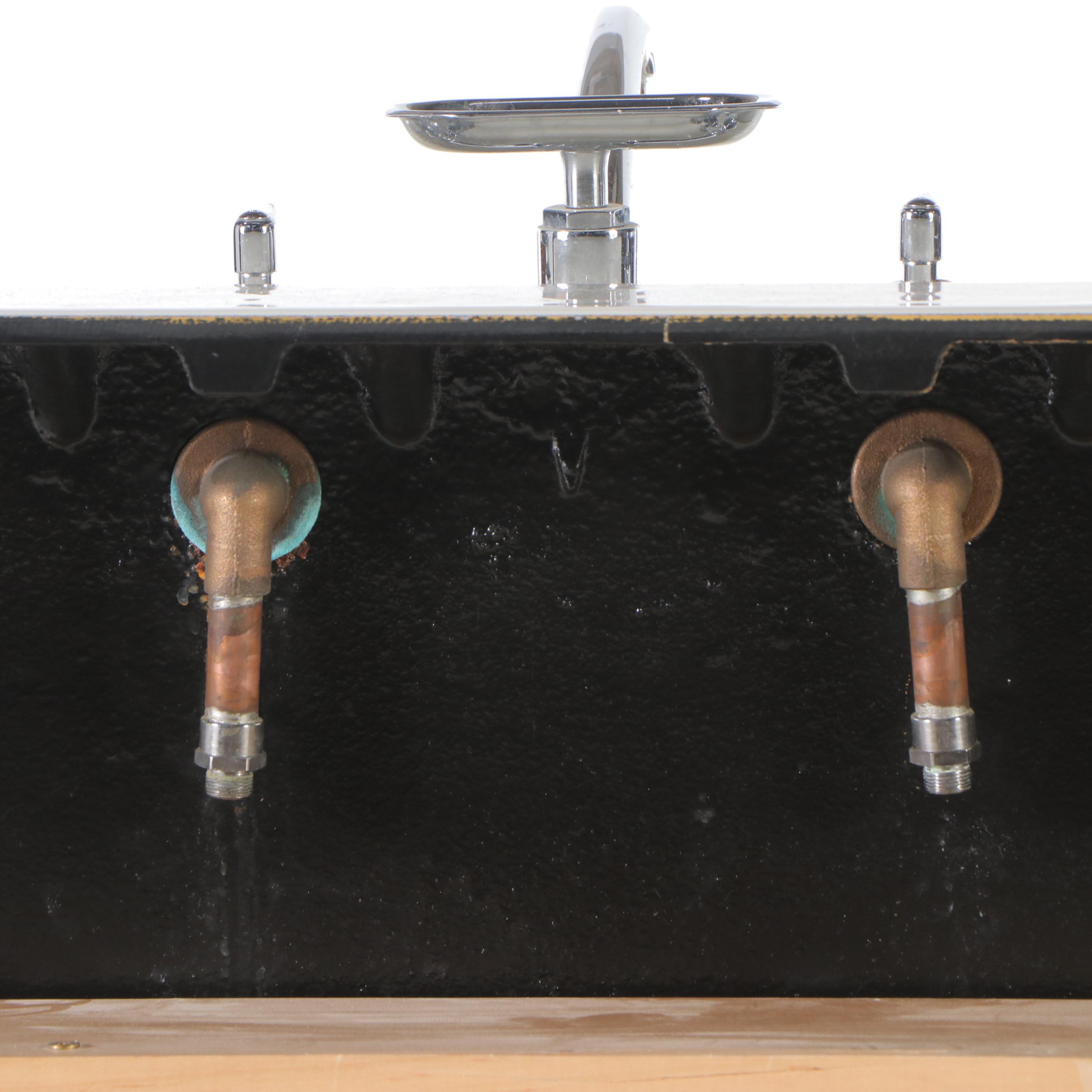 White Enameled Cast Iron Utility Sink in Wood Frame