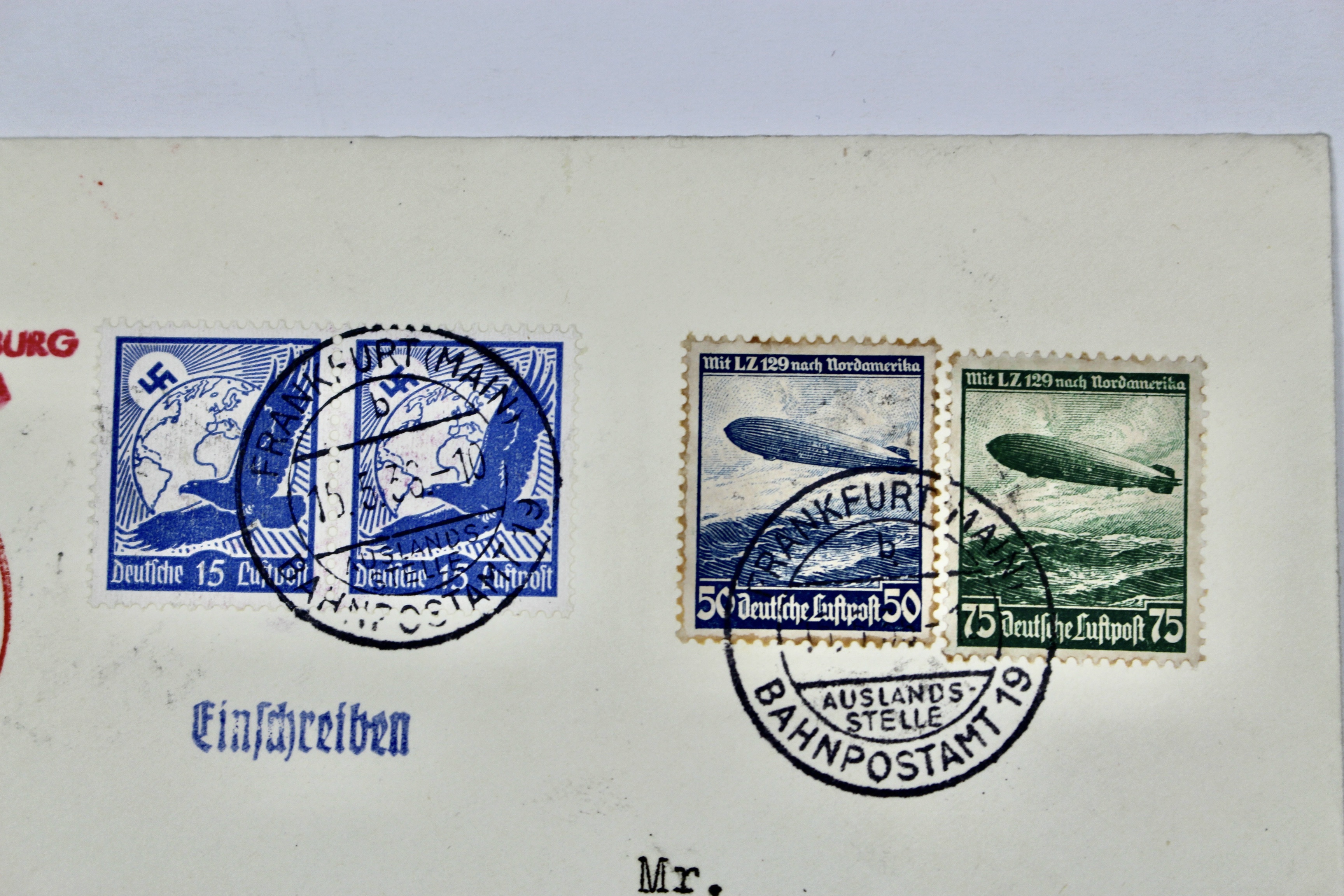 1936 Hindenburg Graf Zeppelin Postal Cover, Frankfurt to NYC