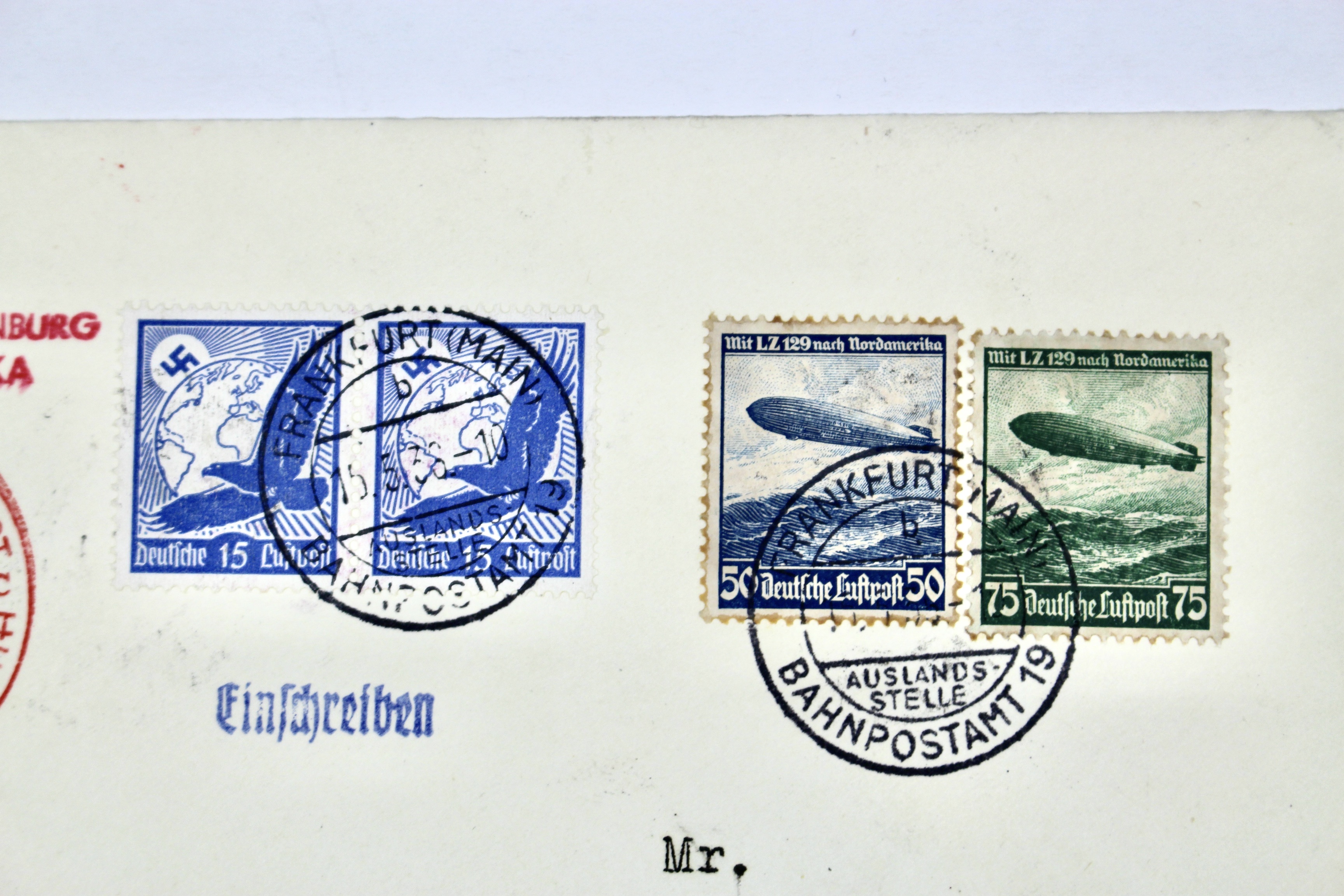 1936 Hindenburg Graf Zeppelin Postal Cover, Frankfurt to NYC