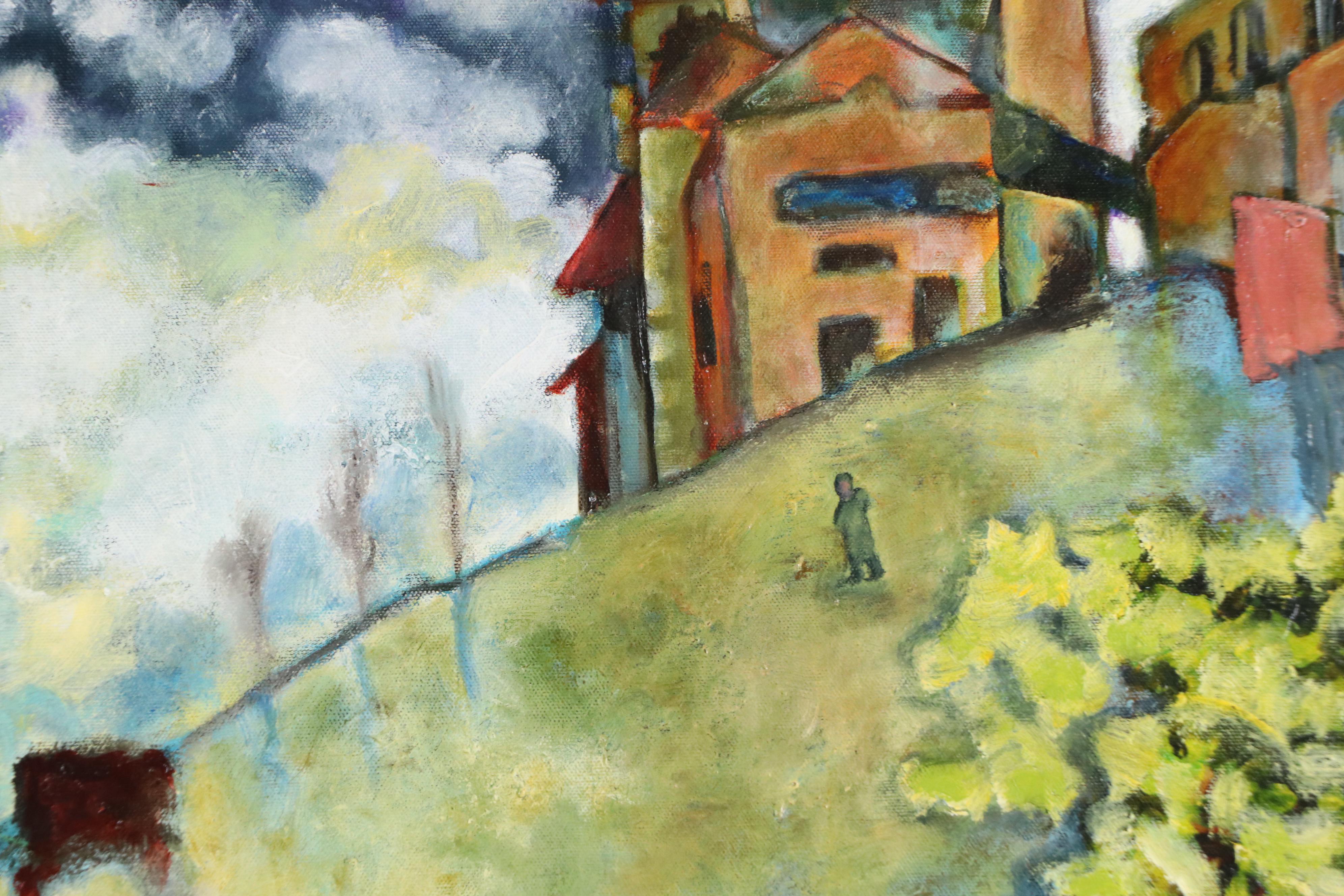 Hilltop Manor Landscape Acrylic Painting