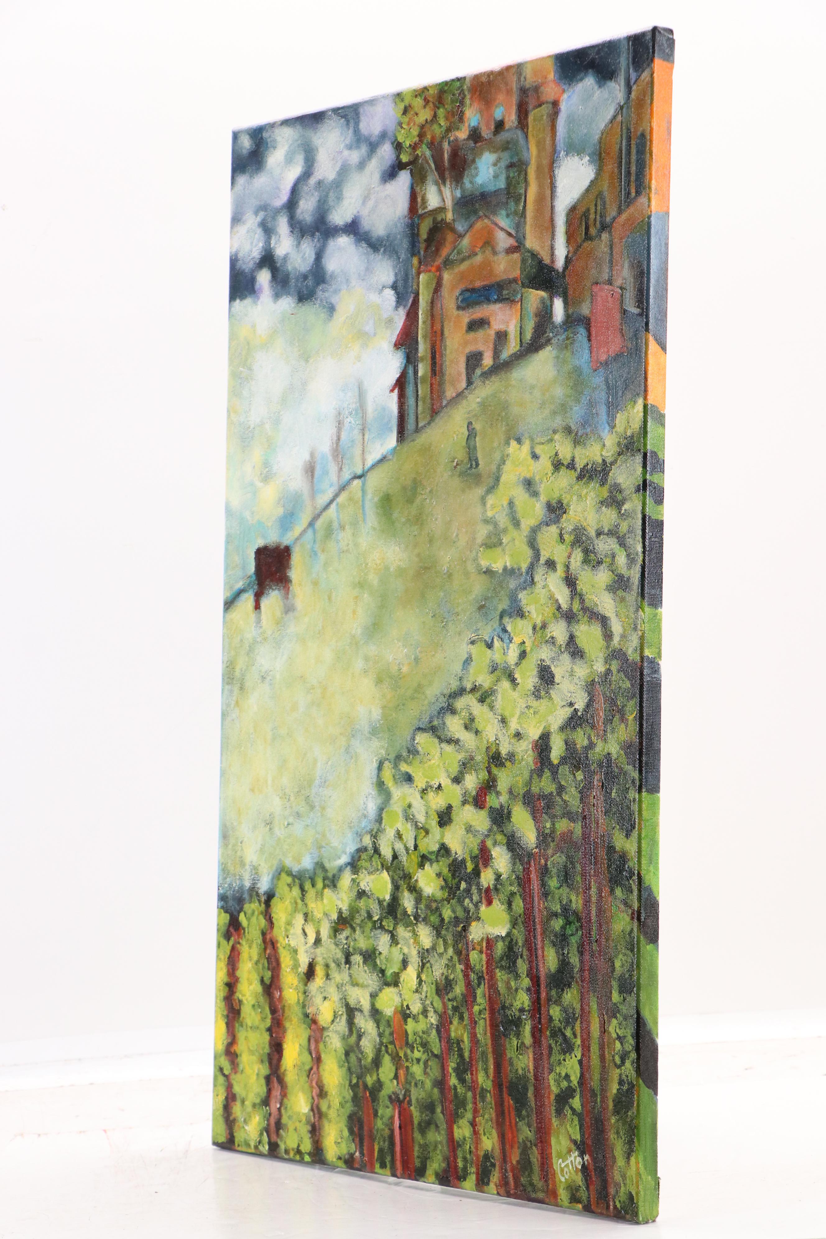 Hilltop Manor Landscape Acrylic Painting