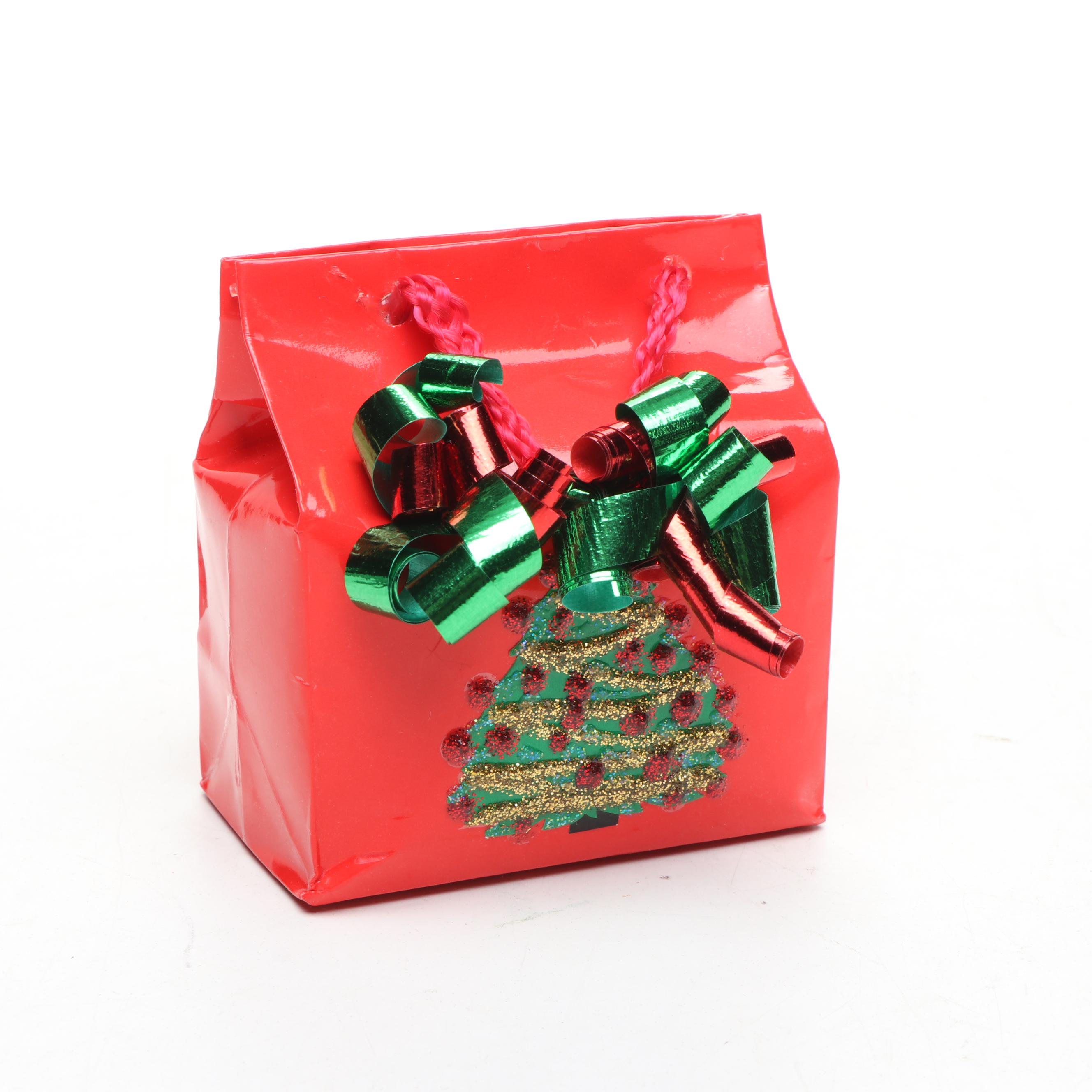 Wooden Santa with Other Figurines, Apron, Tapestry and Music Box