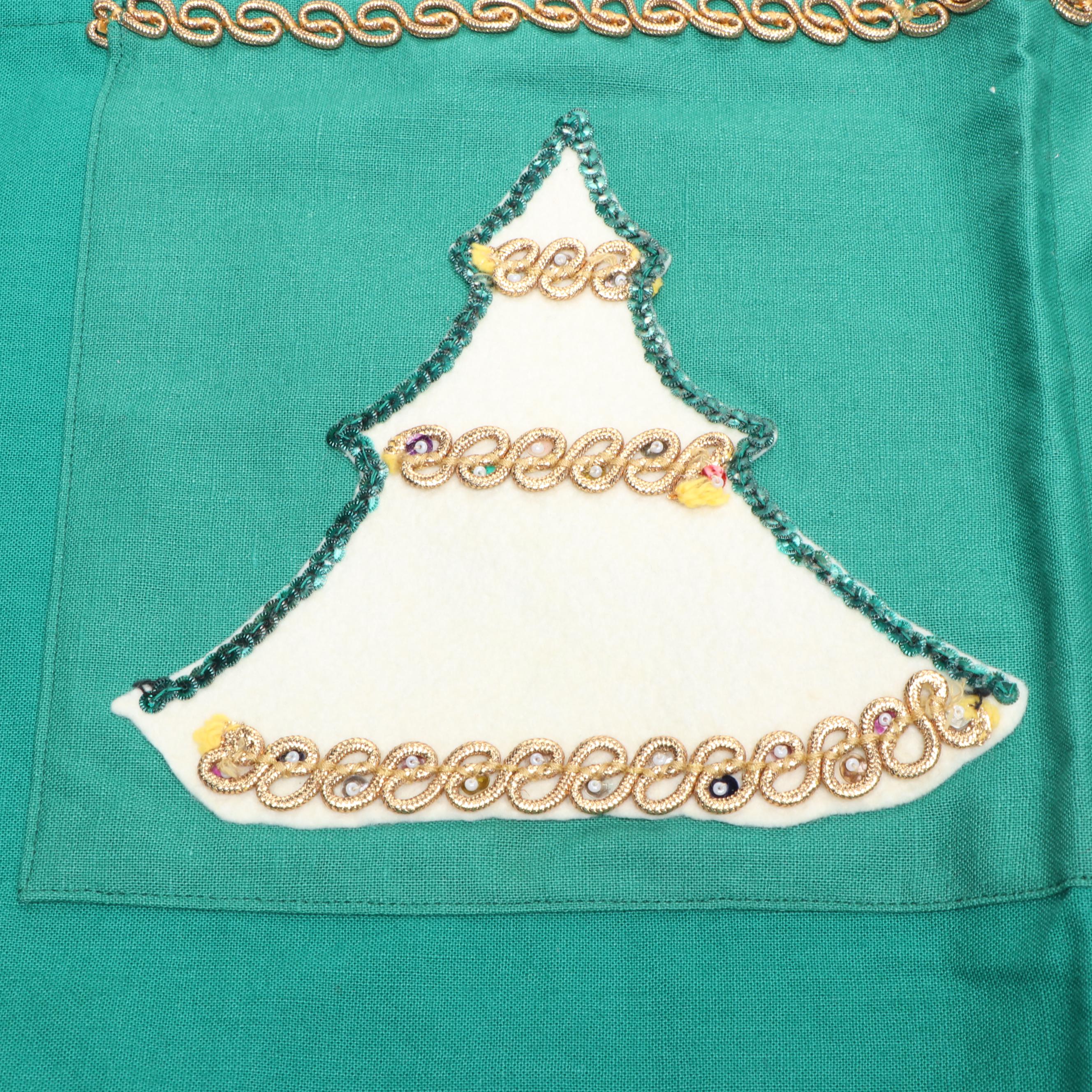 Wooden Santa with Other Figurines, Apron, Tapestry and Music Box