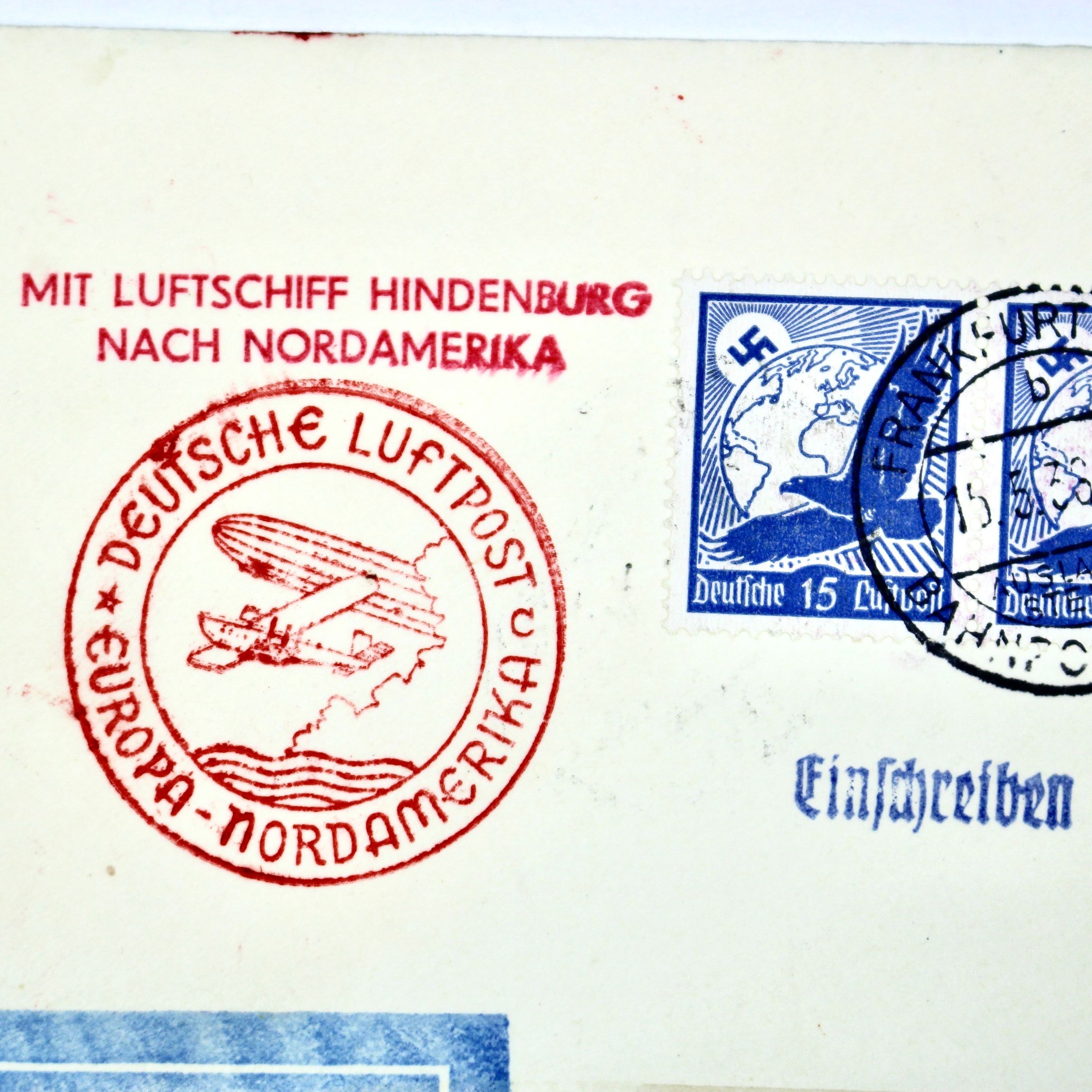 1936 Hindenburg Graf Zeppelin Postal Cover, Frankfurt to NYC