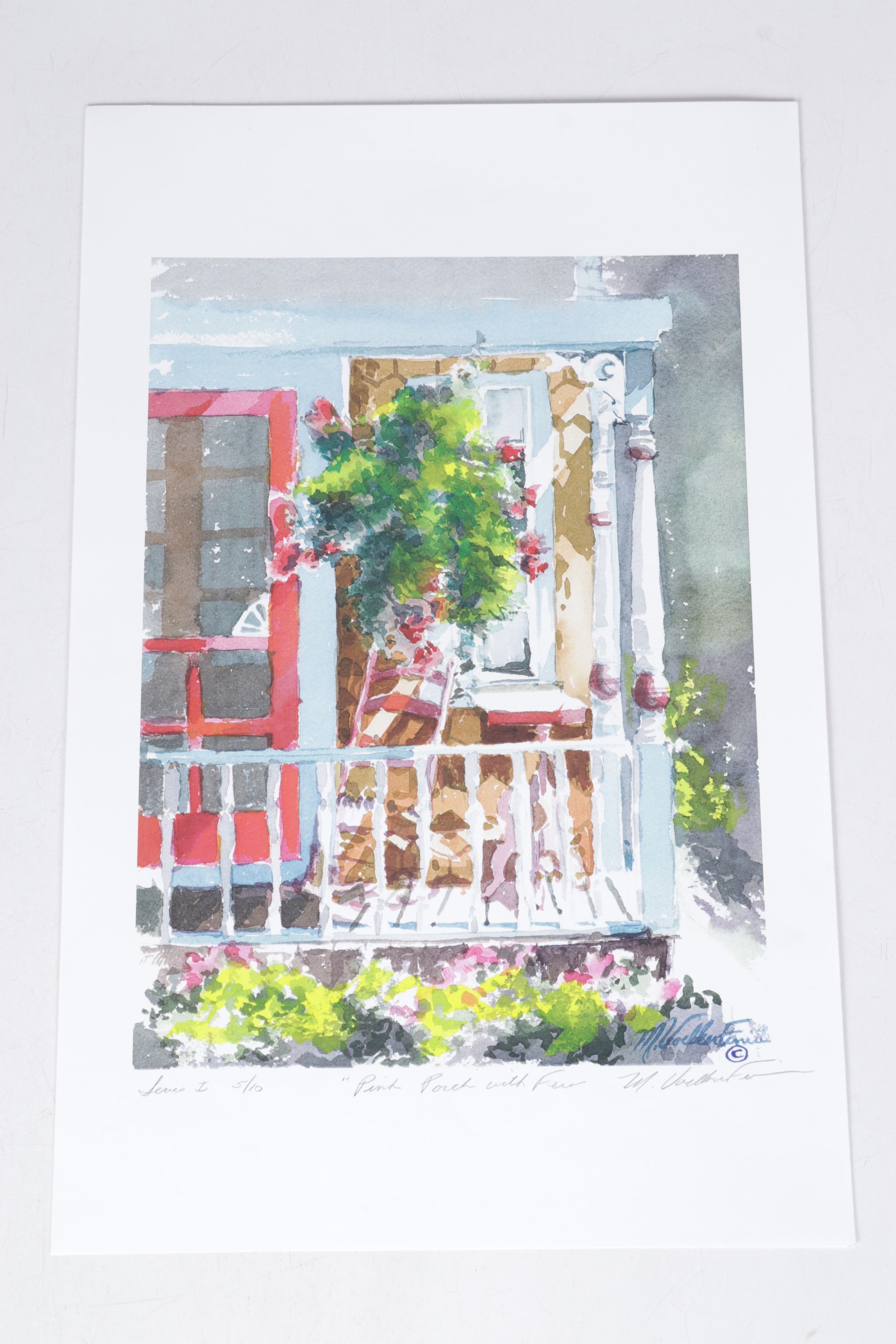 Set of Margaret Voelker-Ferrier Offset Lithographs of Home Facades & Gardens