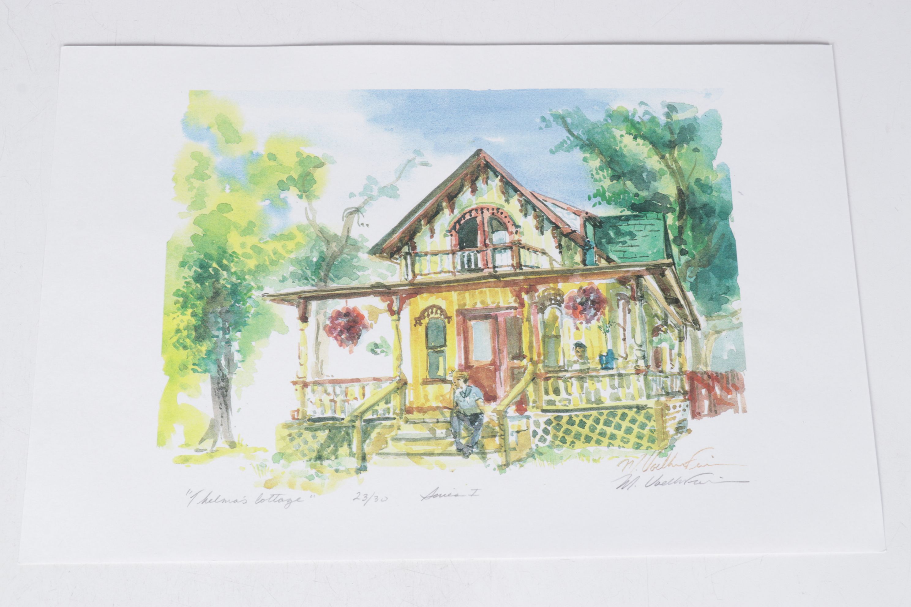 Set of Margaret Voelker-Ferrier Offset Lithographs of Home Facades & Gardens
