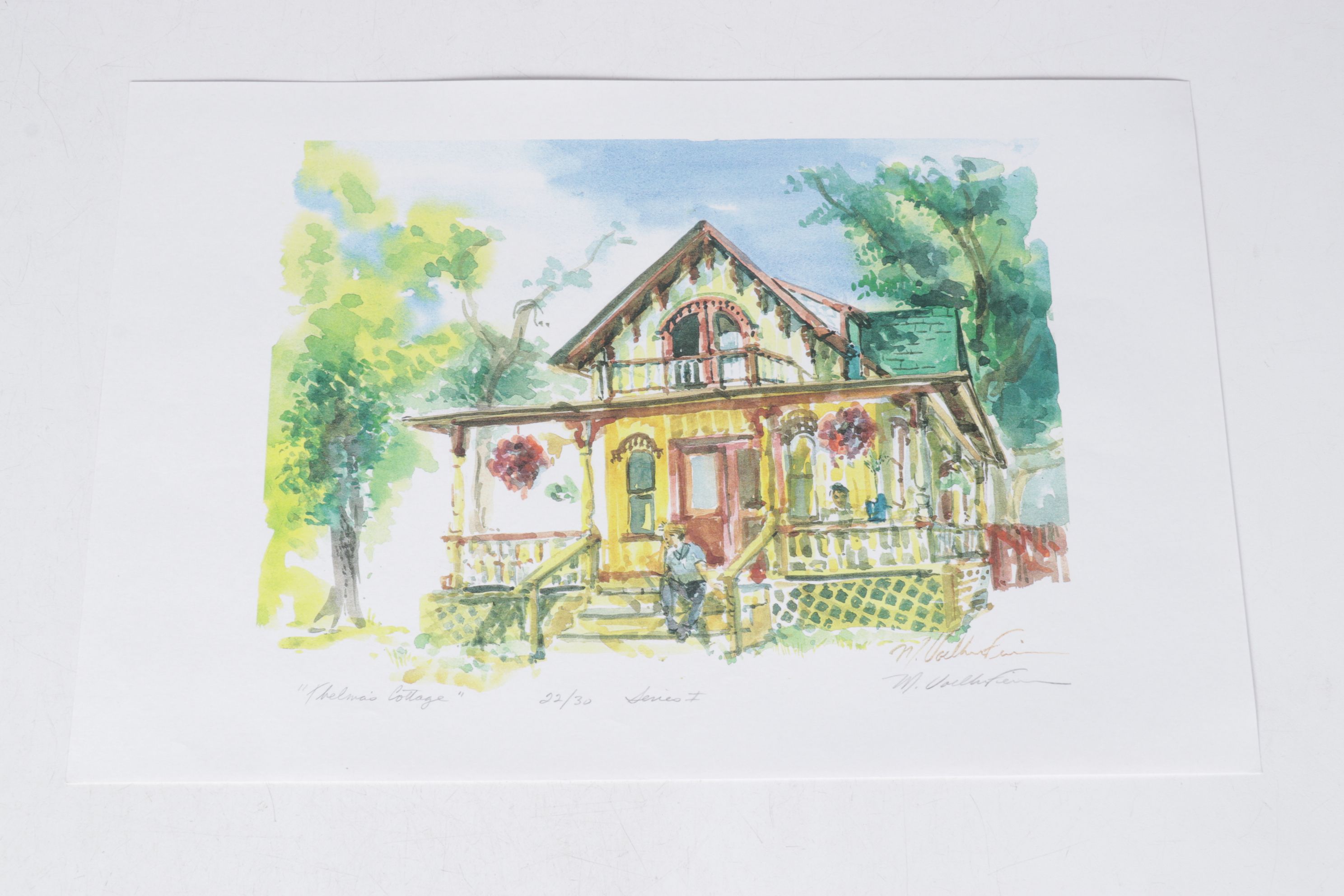 Set of Margaret Voelker-Ferrier Offset Lithographs of Home Facades & Gardens