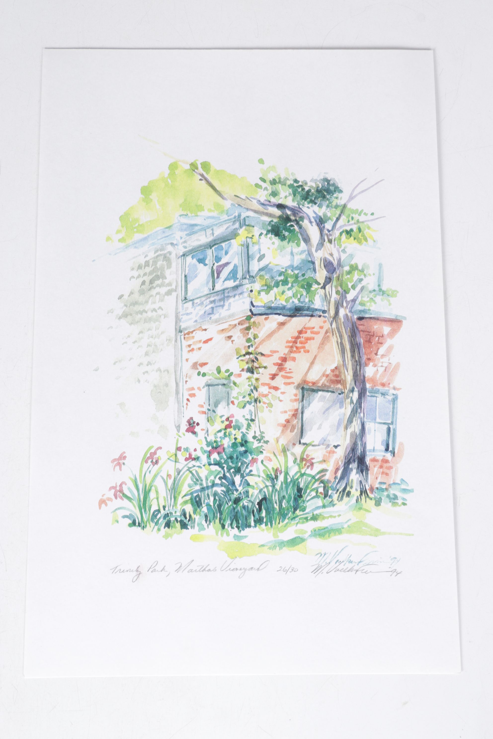 Set of Margaret Voelker-Ferrier Offset Lithographs of Home Facades & Gardens