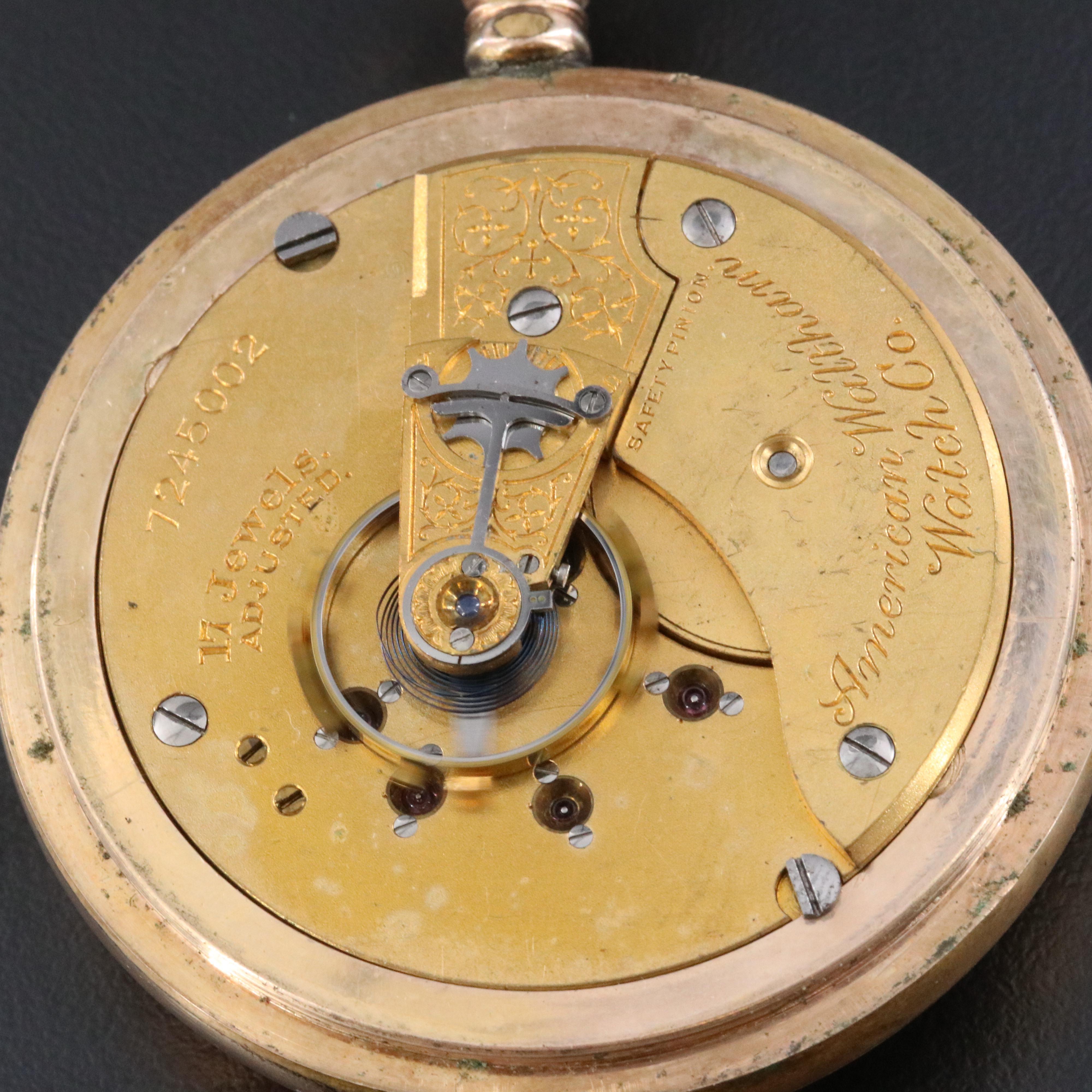 American Waltham Watch Co. Ornate Dial Open Face Gold Filled Pocket Watch