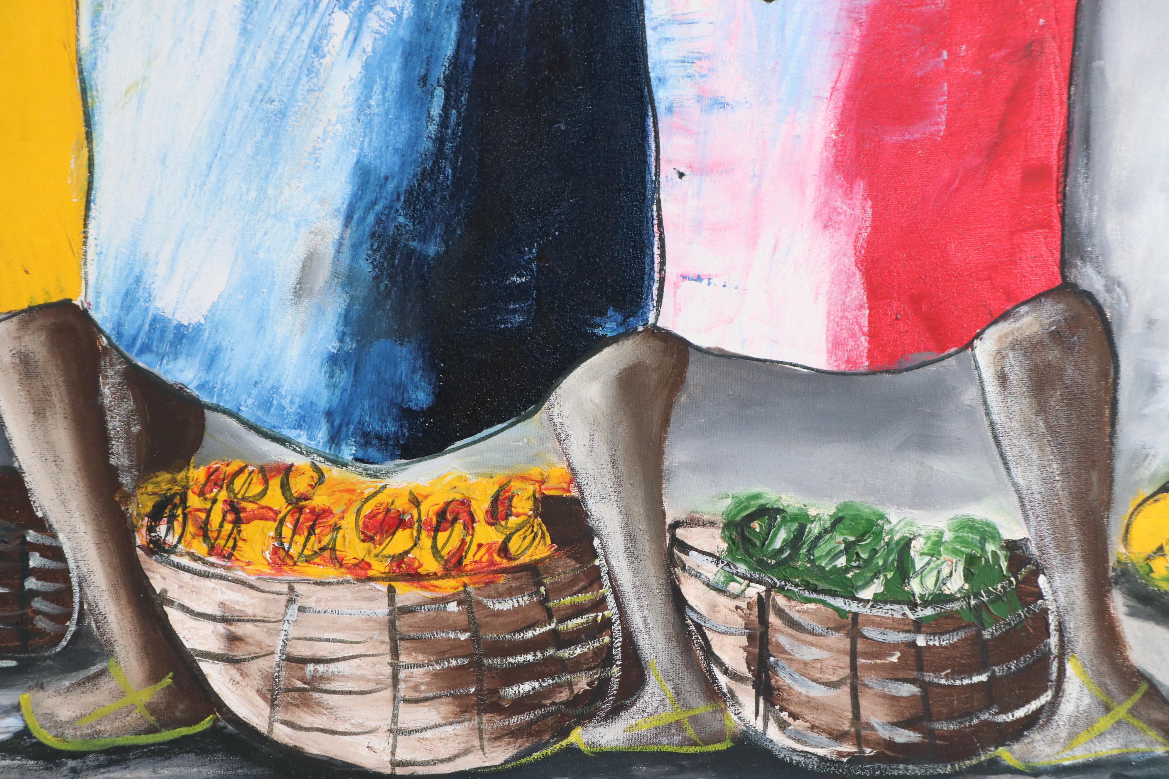 Wilkil Haitian School Genre Scene Acrylic Painting, Circa 1979