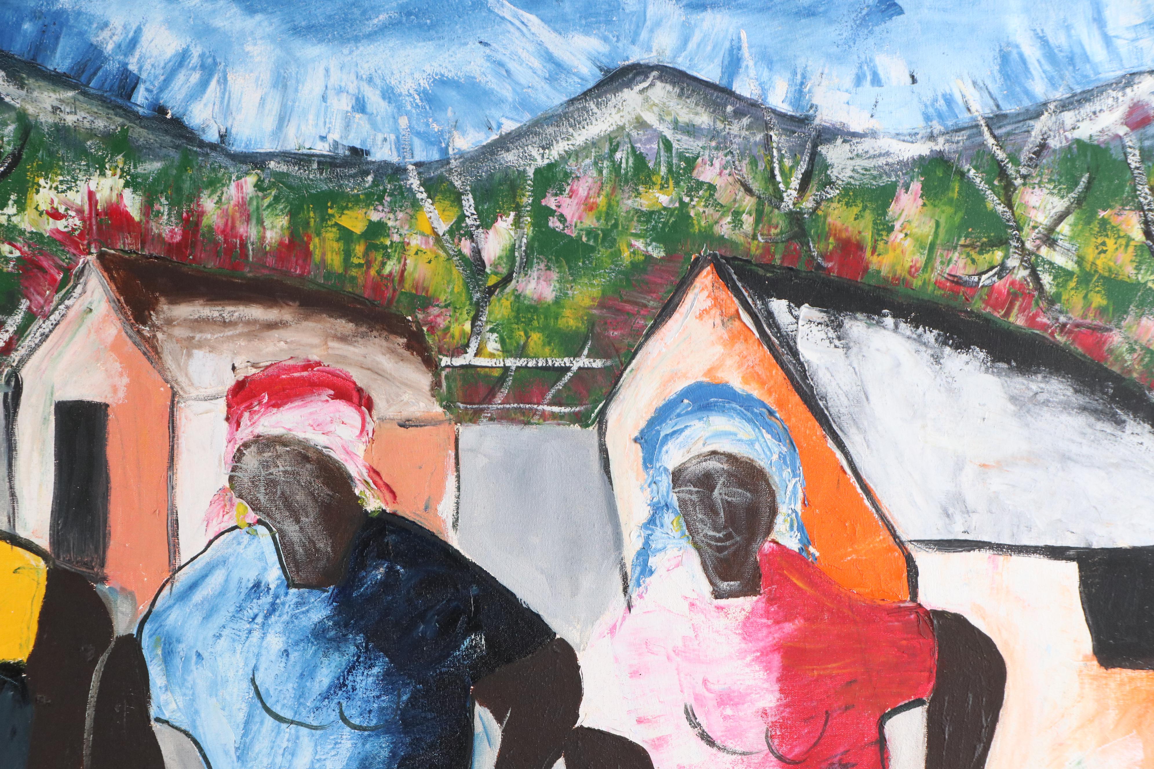 Wilkil Haitian School Genre Scene Acrylic Painting, Circa 1979